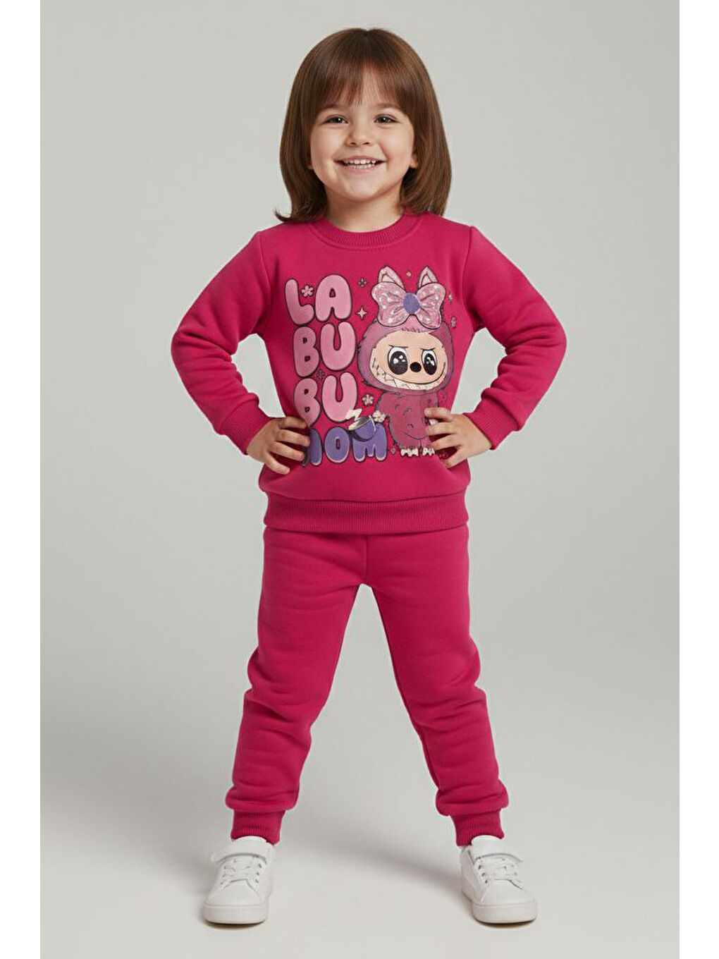 Fuşya Kız Çocuk Fusya Baskılı Şardonlu Takım- 28099-FUSYA