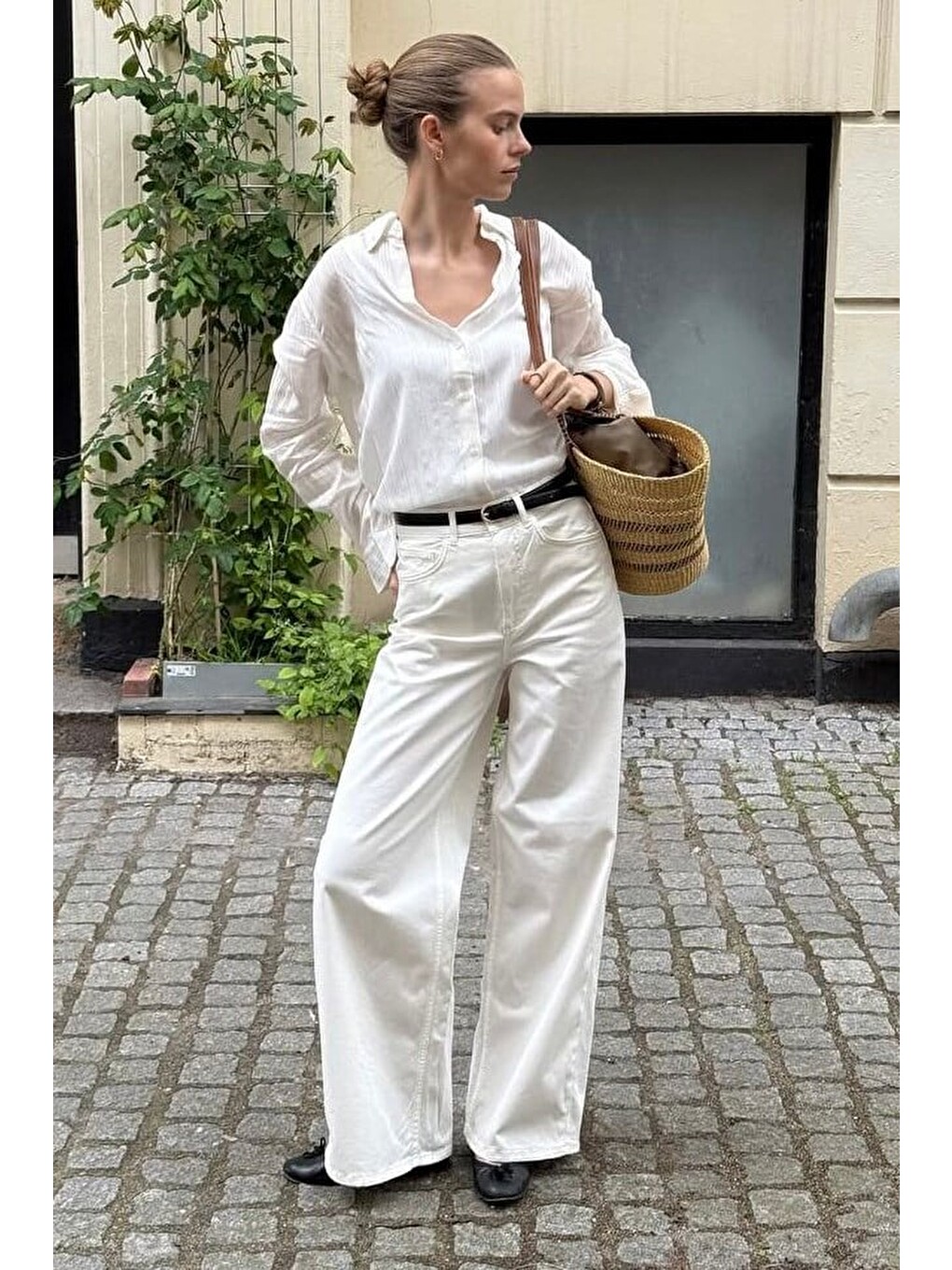 Ekru Yüksek Bel Wide Leg Kadın Jean Mg2880-2