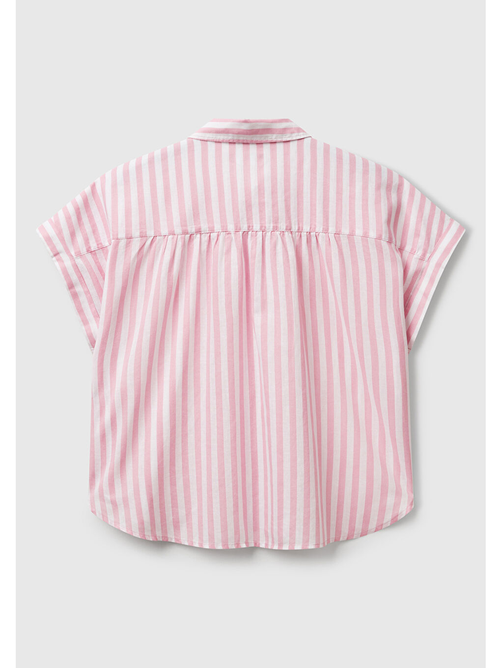 Kadın Pembe Keten Karışımlı Çizgili Kimono Kol Gömlek-3