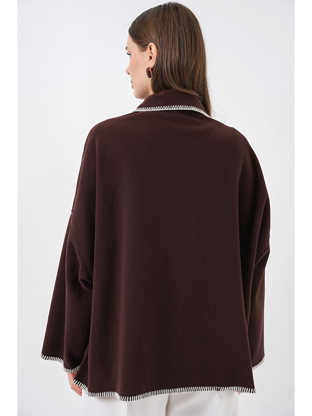 Kadın Nakışlı Kaşe Ceket 9167 - Kahverengi-7