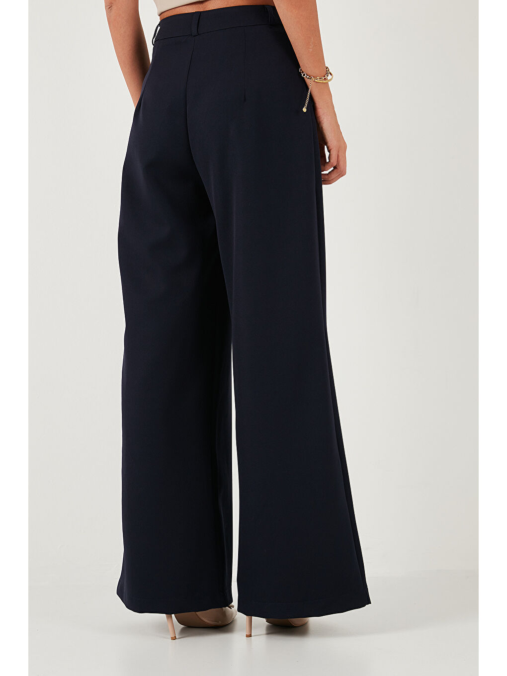 Lacivert Pile Detaylı Wide Leg Yüksek Bel Geniş Paça Pantolon 6522016-5