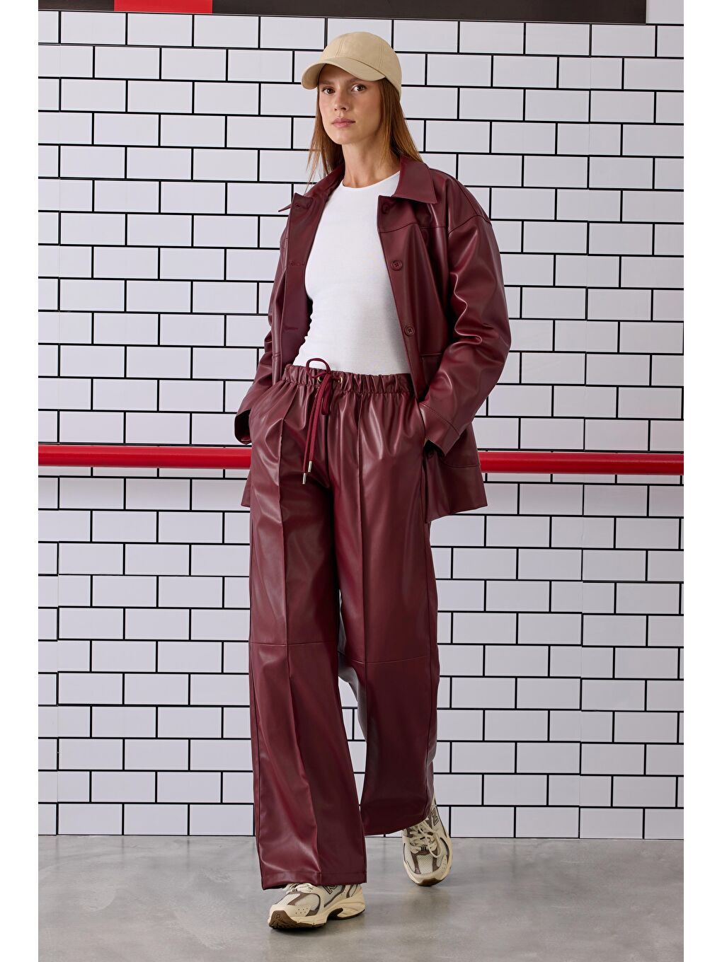 Rahat Kesim Deri Pantolon Bordo-1
