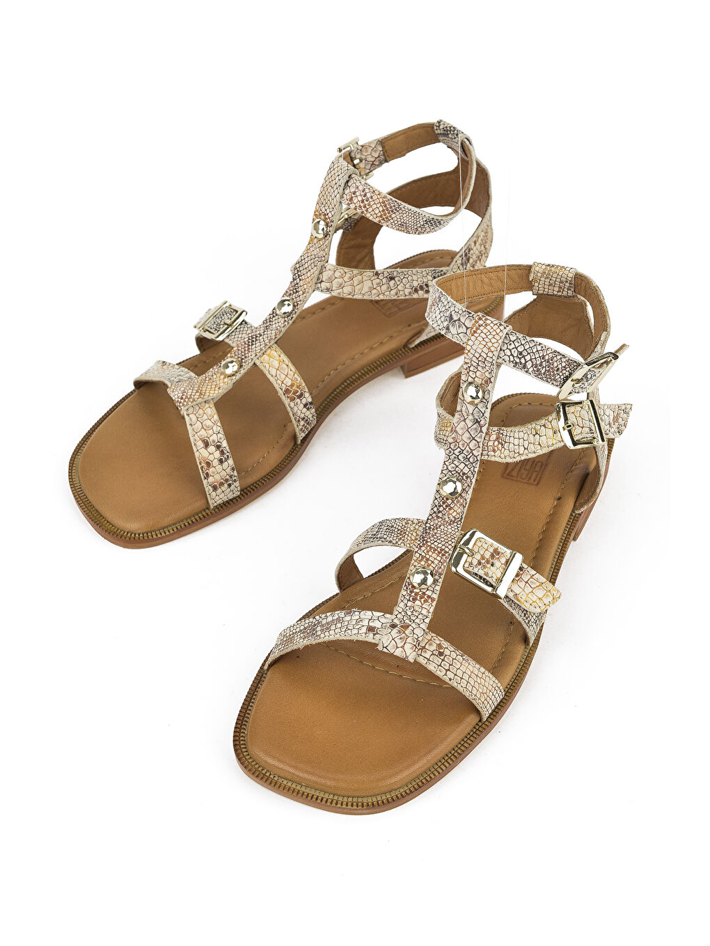 Kadın Hakiki Deri Sandalet 1511047Z16222 Bej-Yılan-3