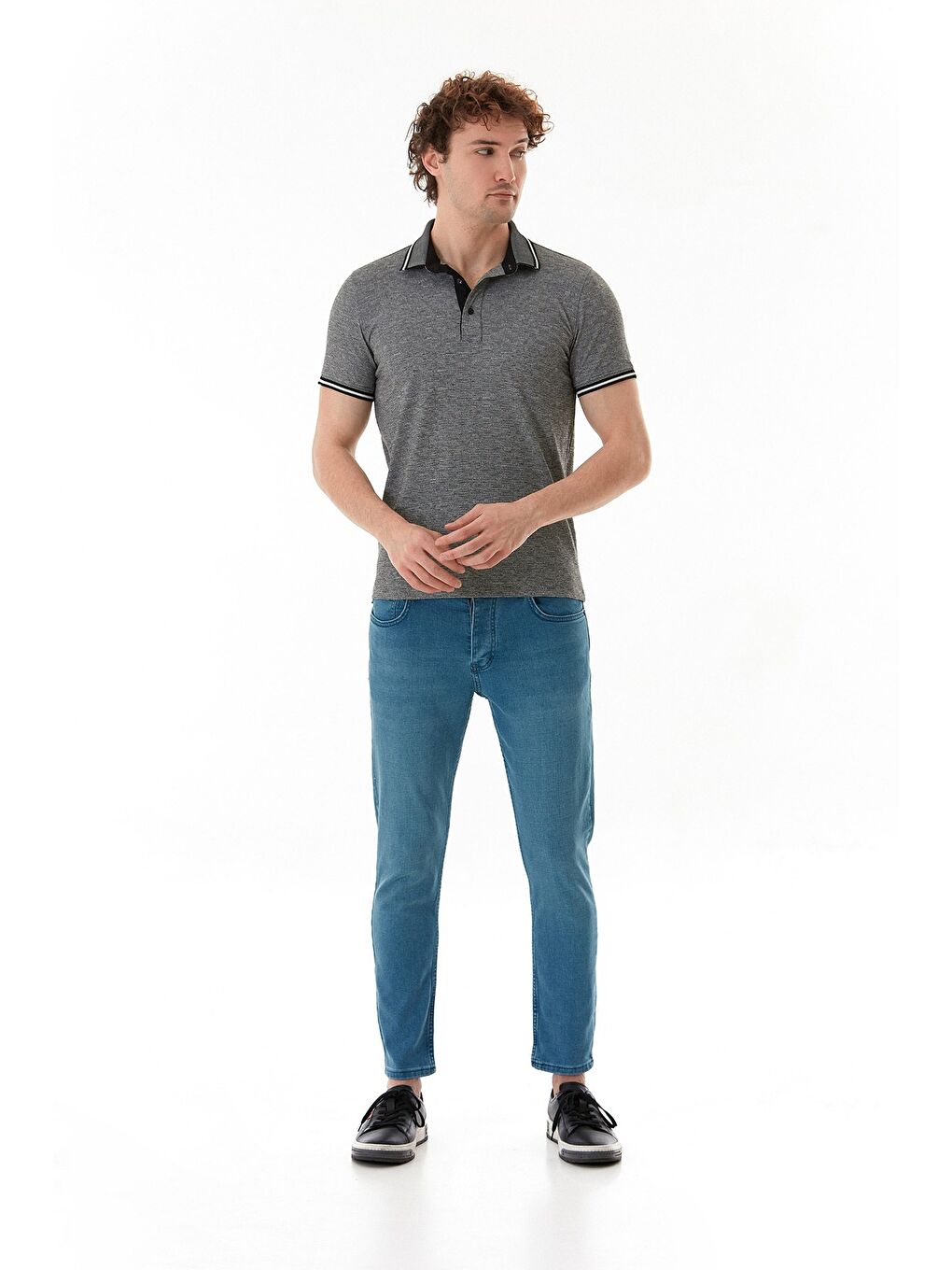 Siyah Süprem Kumaş Slim Fit Polo Yaka Tişört-1