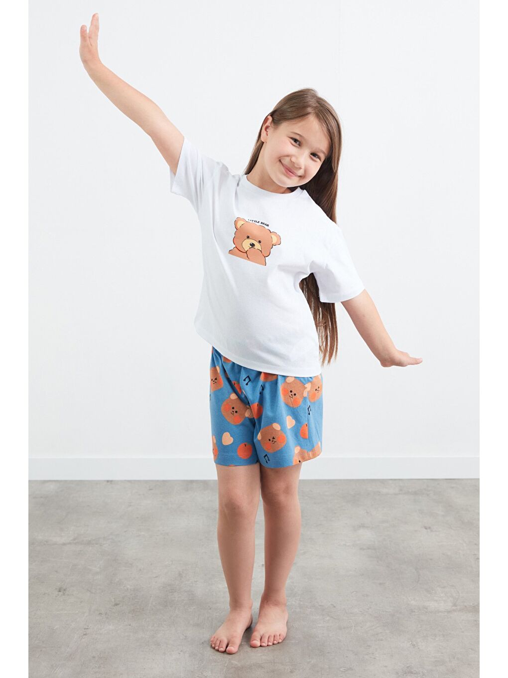 İndigo %100 Pamuk Ayıcık Baskılı Unisex Şortlu Pijama Takımı