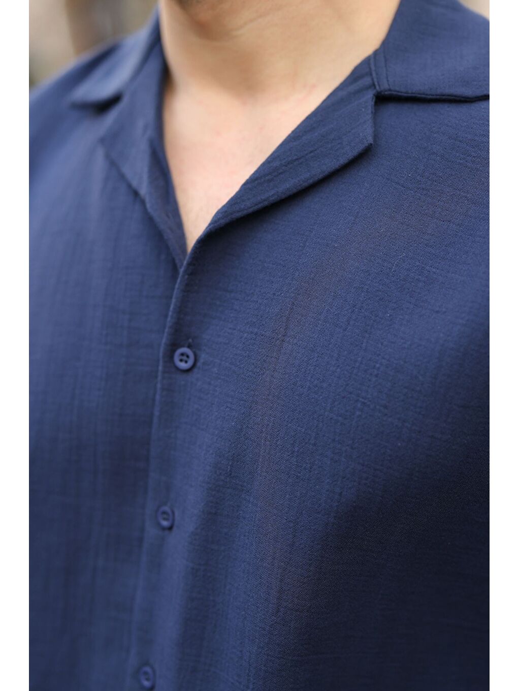 Lacivert %100 Pamuklu Erkek Şort Gömlek Takım E7360-2