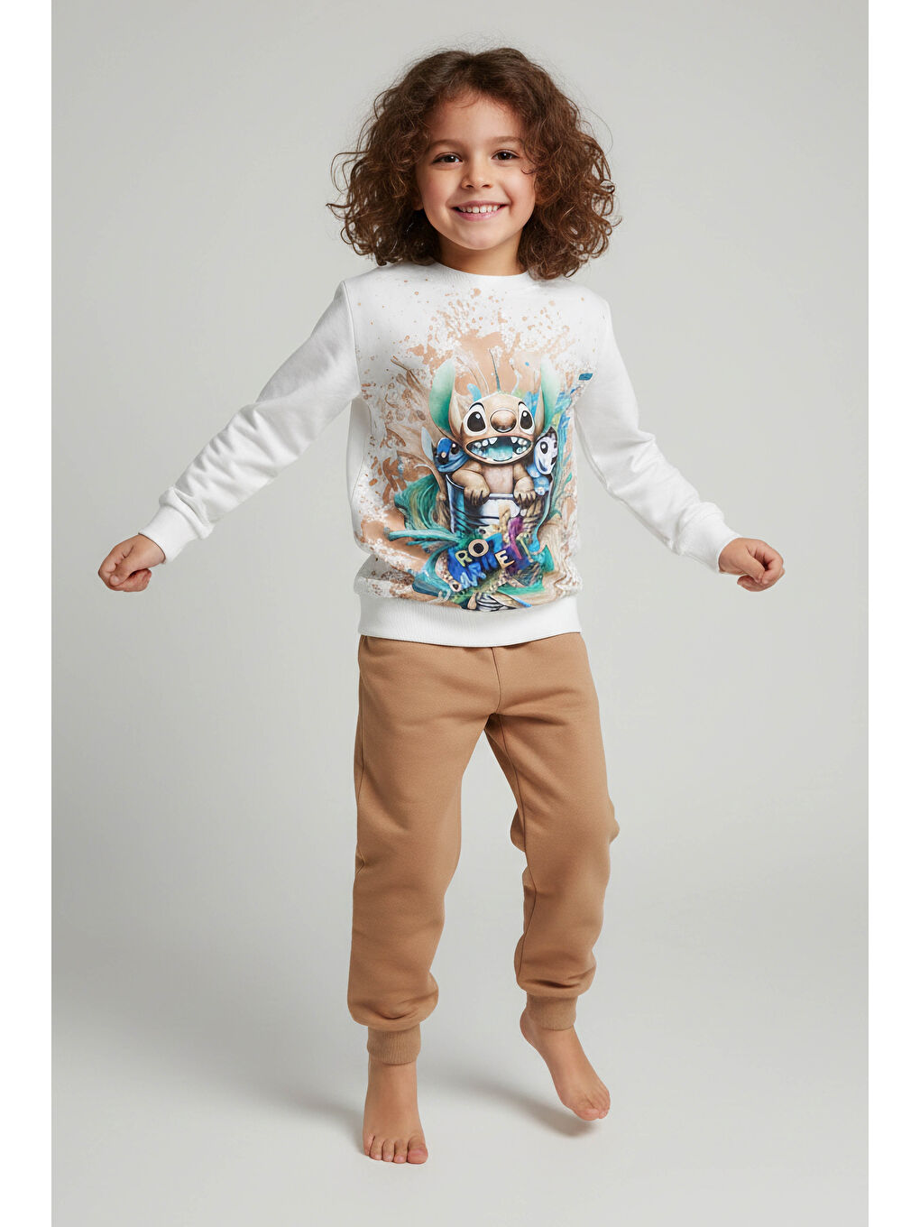 Bej Kız Çocuk Vizon Baskılı Pijama Takımı - 28096-VIZON