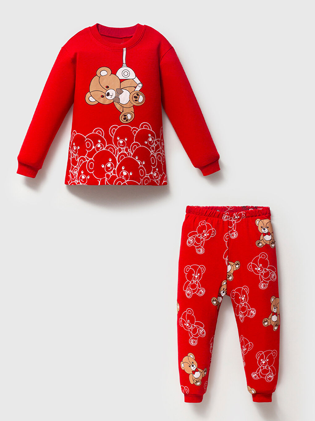 Kahverengi %100 Pamuklu Kiremit Ayıcıklı Çocuk Pijama Takımı 1-6 Yaş