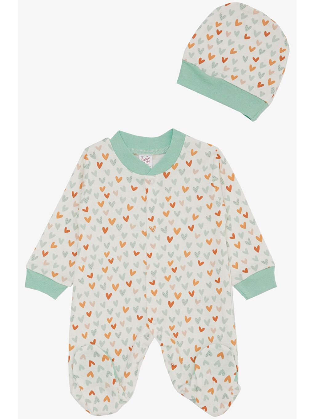 Kız Bebek Patikli Tulum Renkli Kalpler Desenli Beyaz (0-6 Ay)