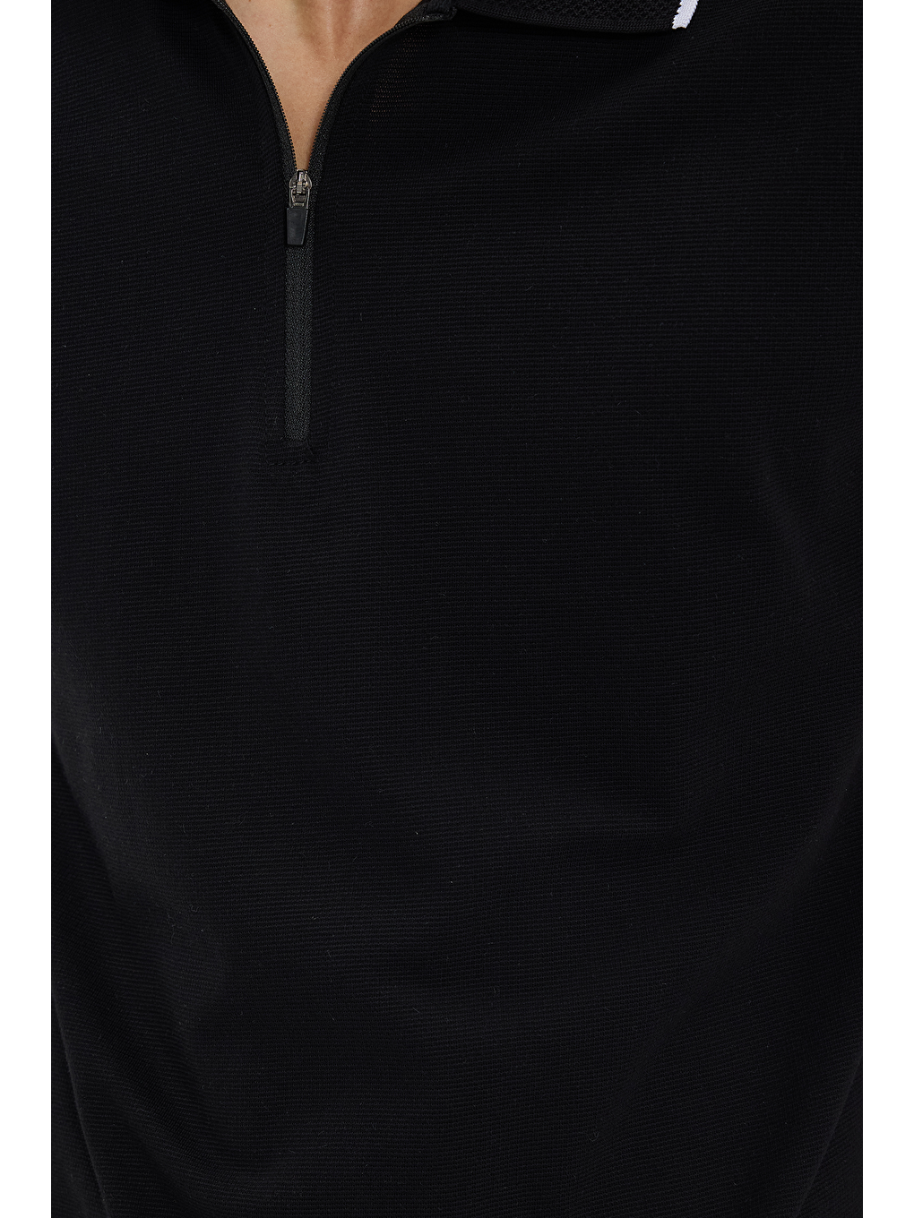 Erkek Slim Fit Dar Kesim %100 Pamuk Jakarlı Düz Yaka Ve Kol Detaylı Siyah Polo Yaka Tişört-4