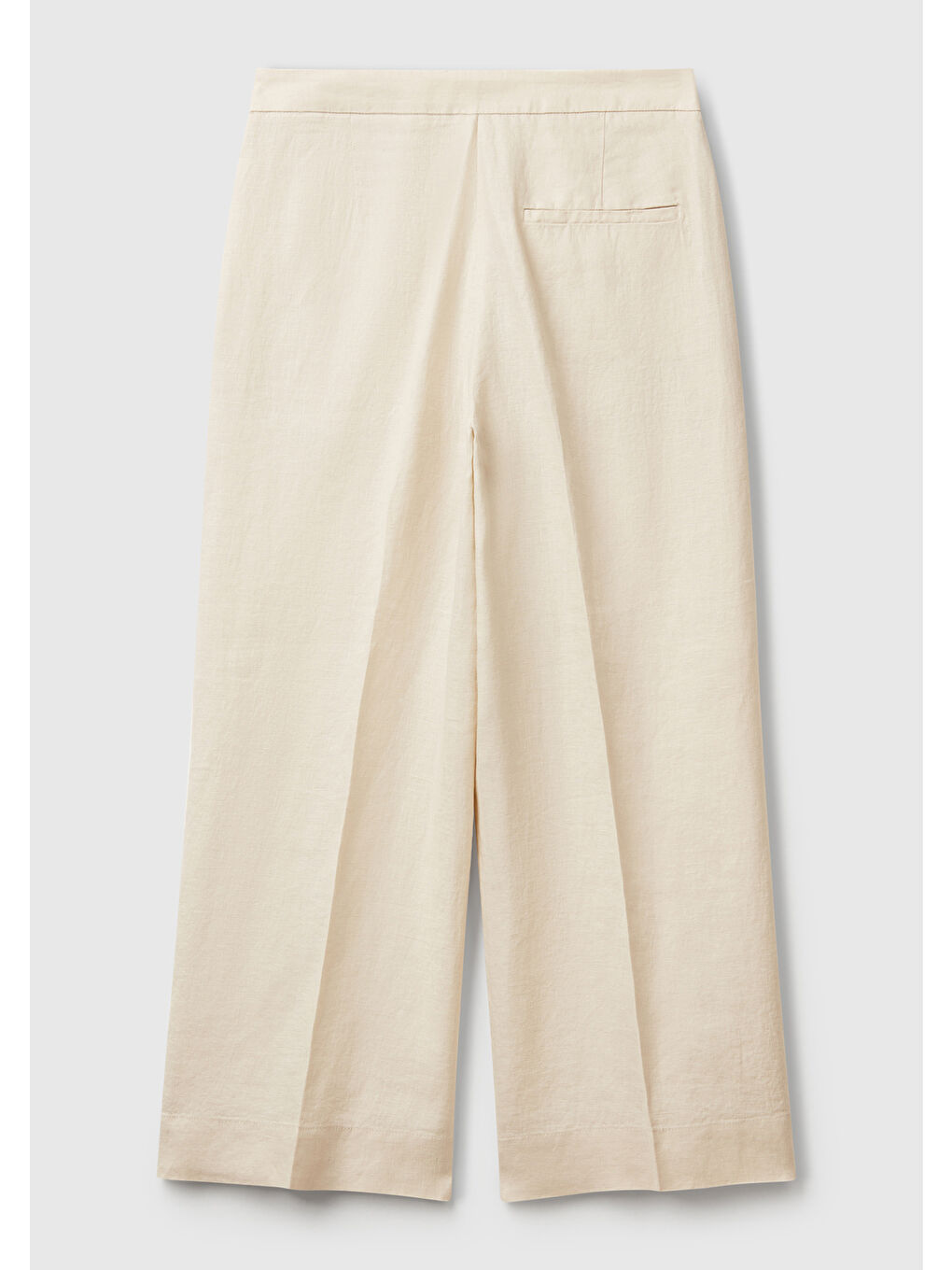 Bej Kadın Taş Rengi %100 Keten Düğmeli Fermuarlı Paçası Kesik Kloş Pantolon-3