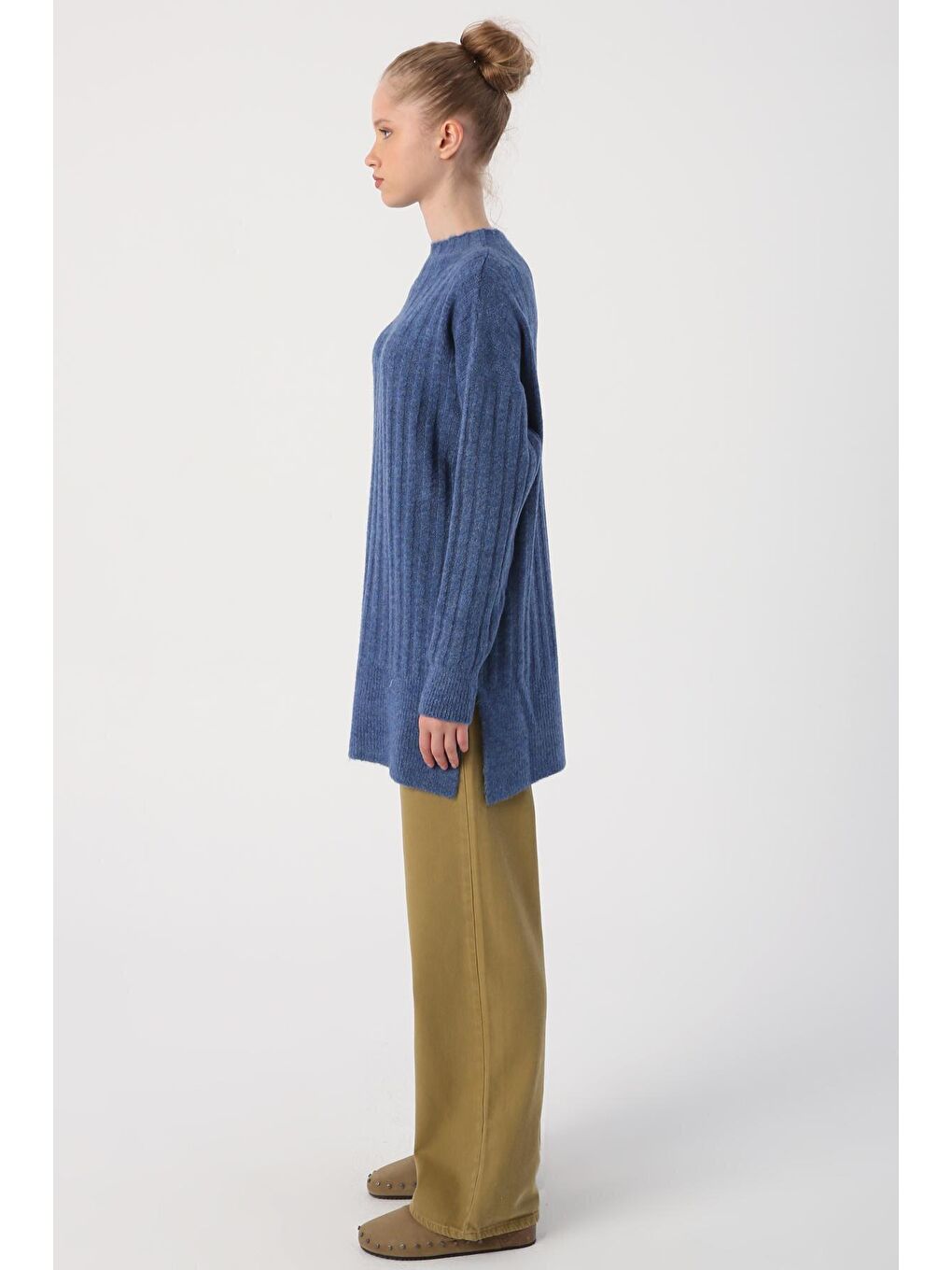Mavi Fitil Örgülü Triko Tunik-2