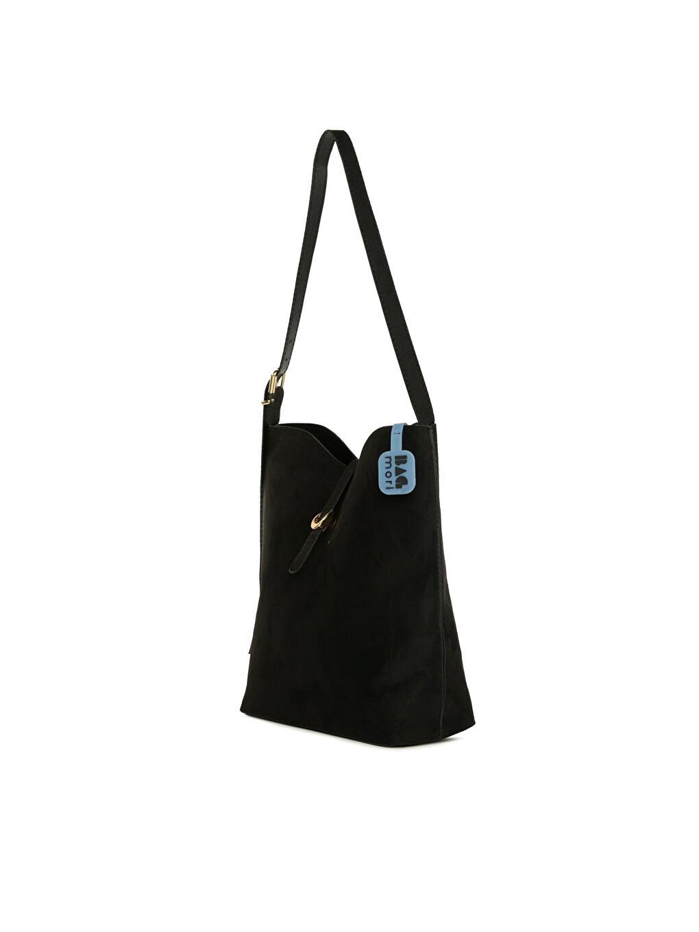 Siyah Şişe Dipli Kemer Detaylı Süet Çanta-1