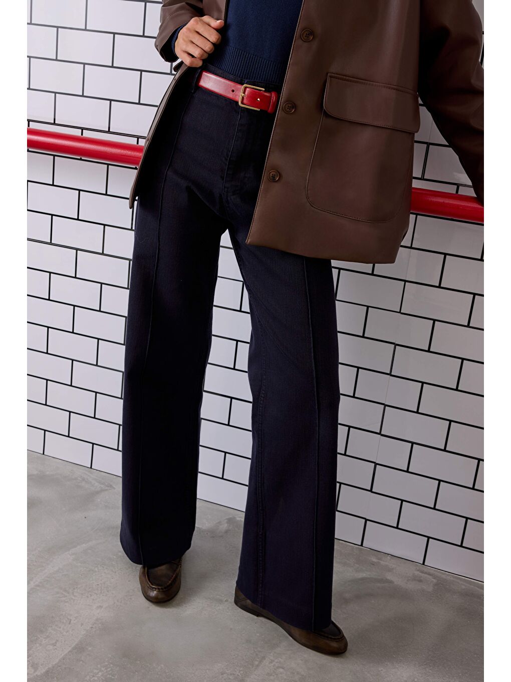 Nervürlü Denim Pantolon Koyu Lacivert-1