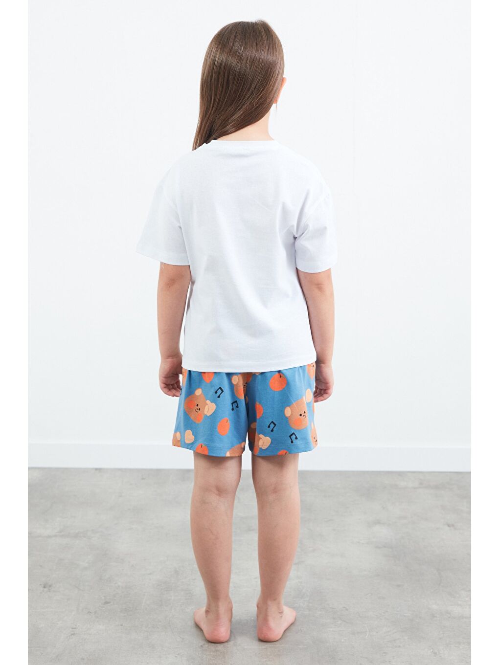 İndigo %100 Pamuk Ayıcık Baskılı Unisex Şortlu Pijama Takımı-4