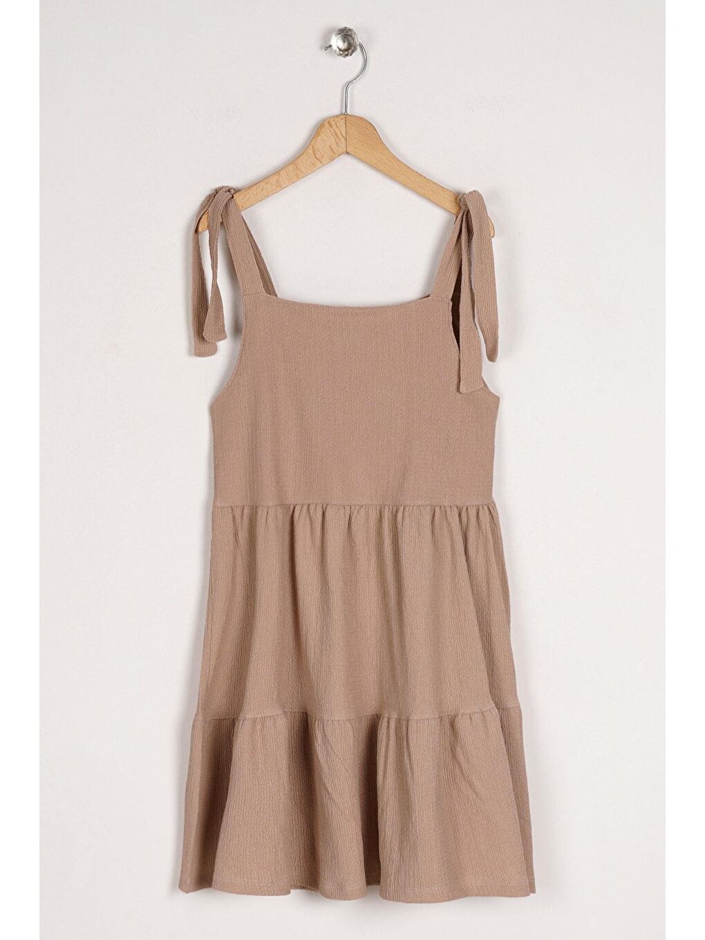 Askılı Ön Düğmeli Bej Renk Kız Çocuk Elbise-1