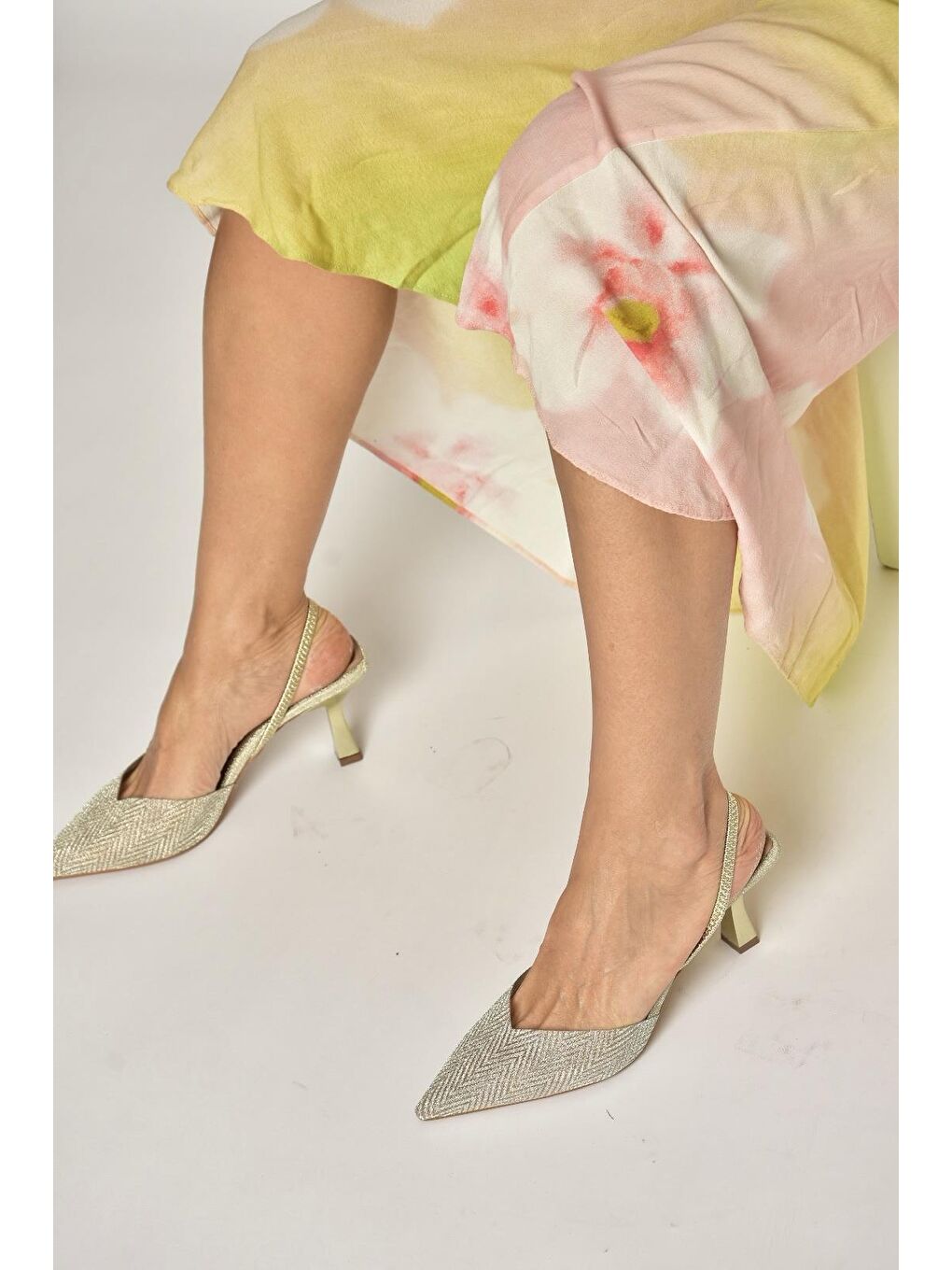 Sarı Altın Kadın Topuklu Ayakkabı Y820444214-3