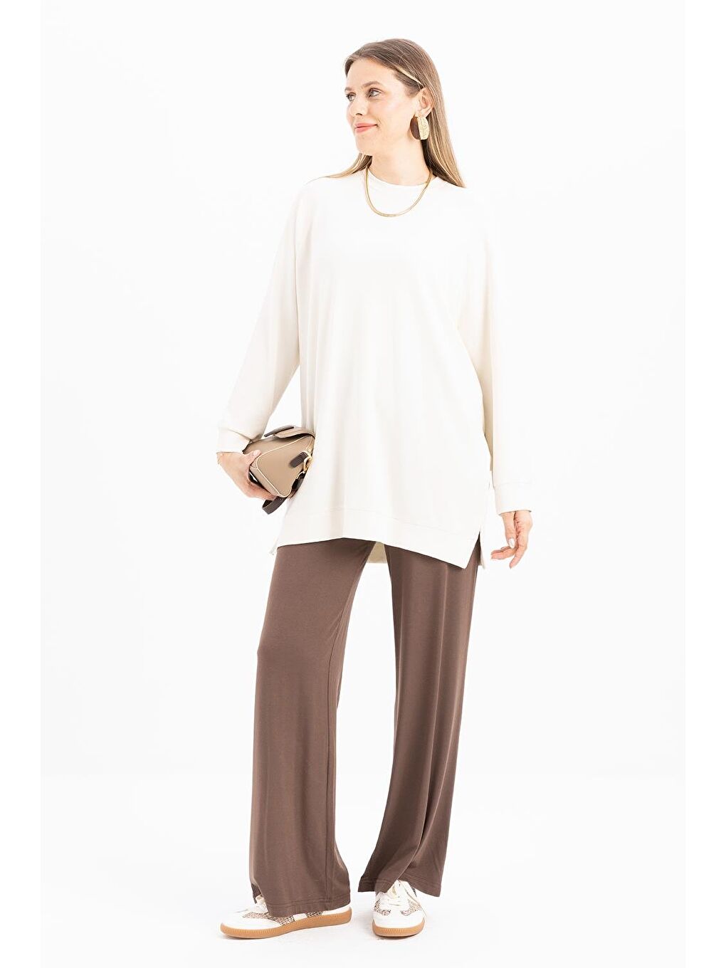 Ekru-Bisiklet Yaka Reglan Kol Sweat-1