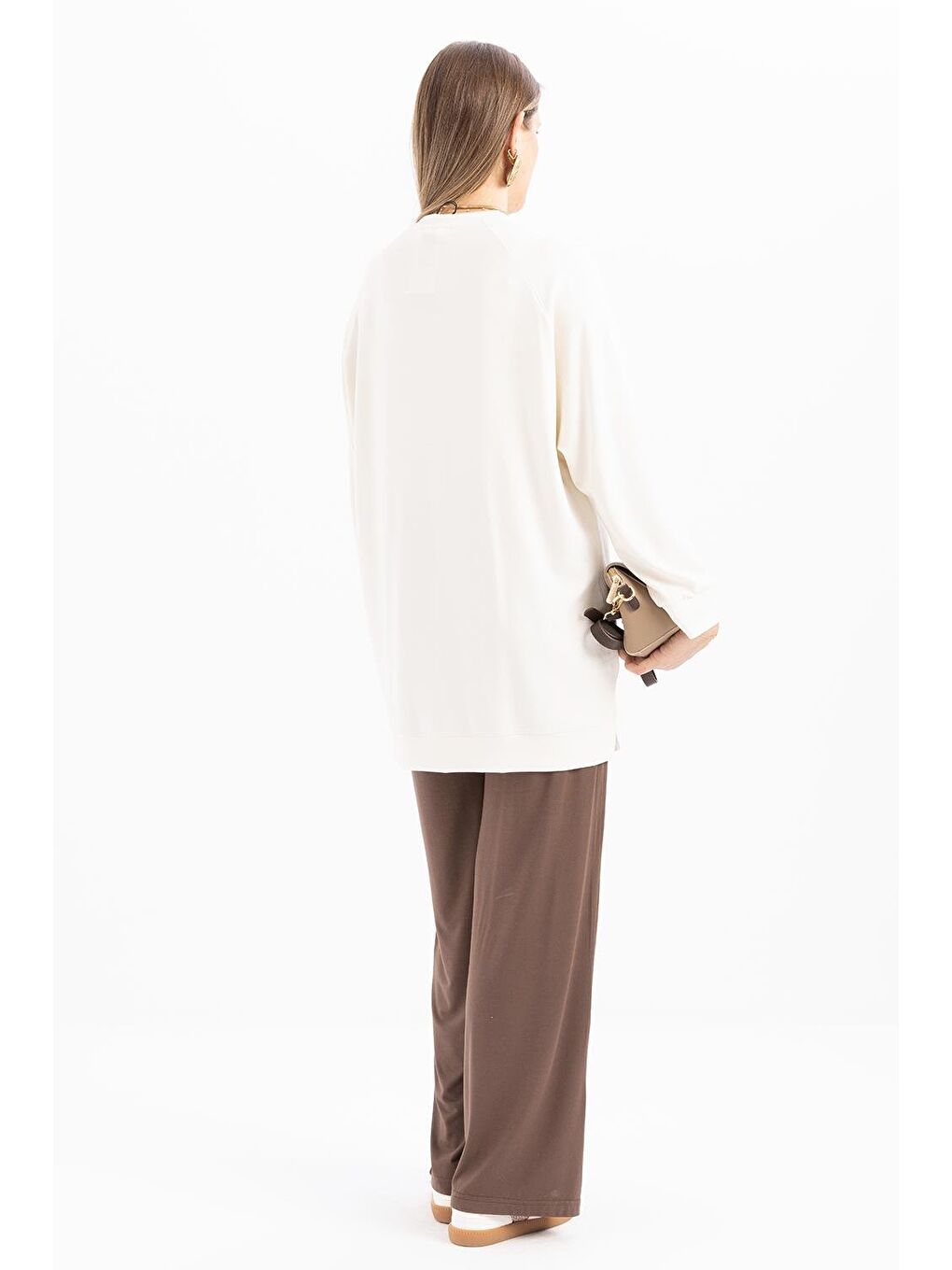 Ekru-Bisiklet Yaka Reglan Kol Sweat-3