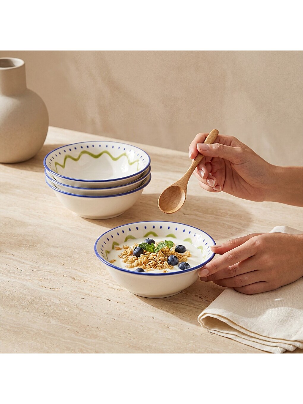 Ekru Zeytin Dalı 14 Cm 4lü Çorba Ve Salata Kasesi-3
