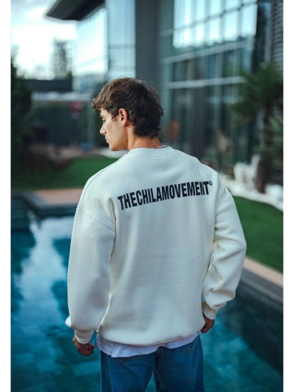 Kışlık Bisiklet Yaka Oversize Baskılı Sweatshirt - Beyaz-1