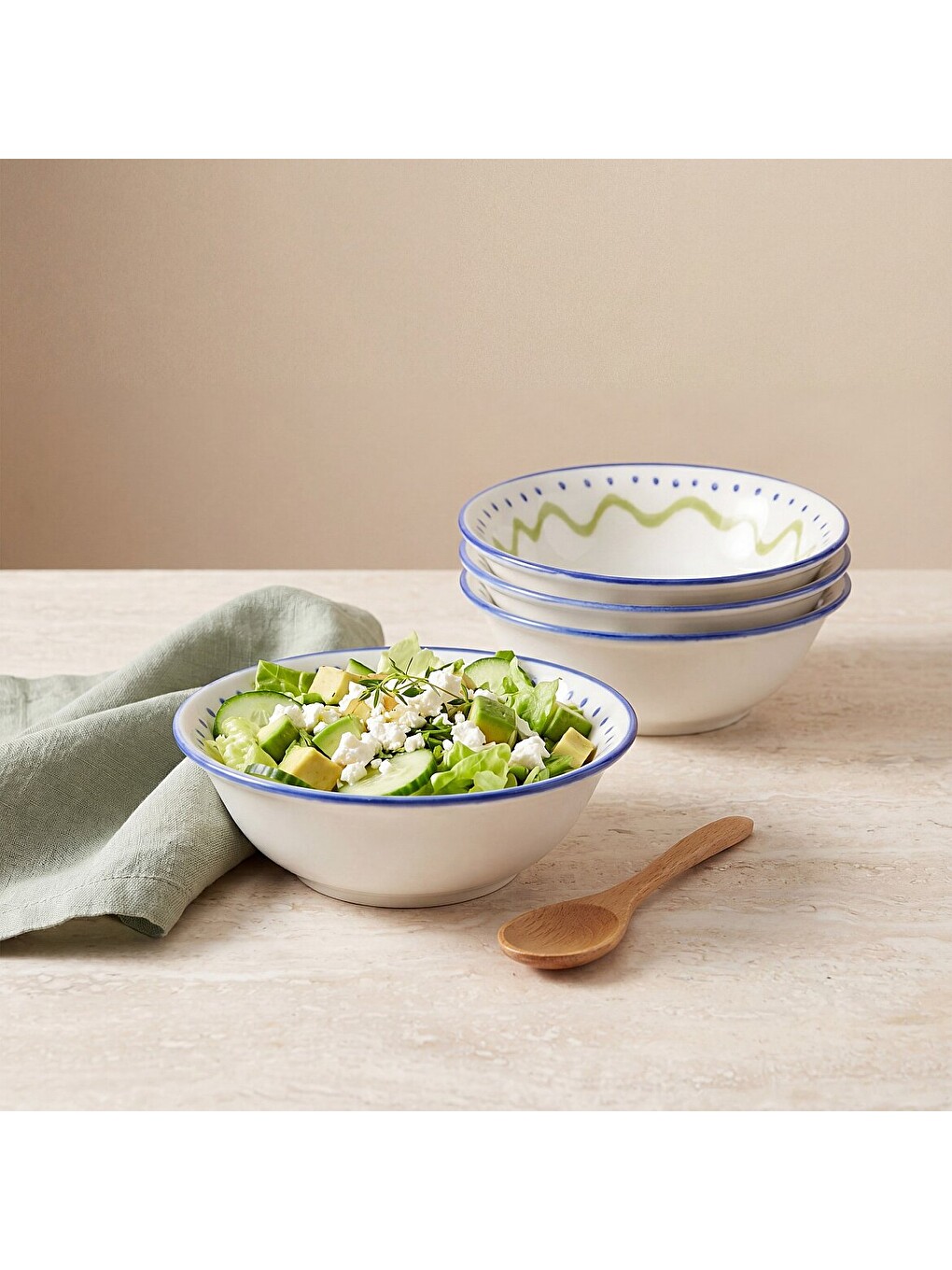 Ekru Zeytin Dalı 14 Cm 4lü Çorba Ve Salata Kasesi-4