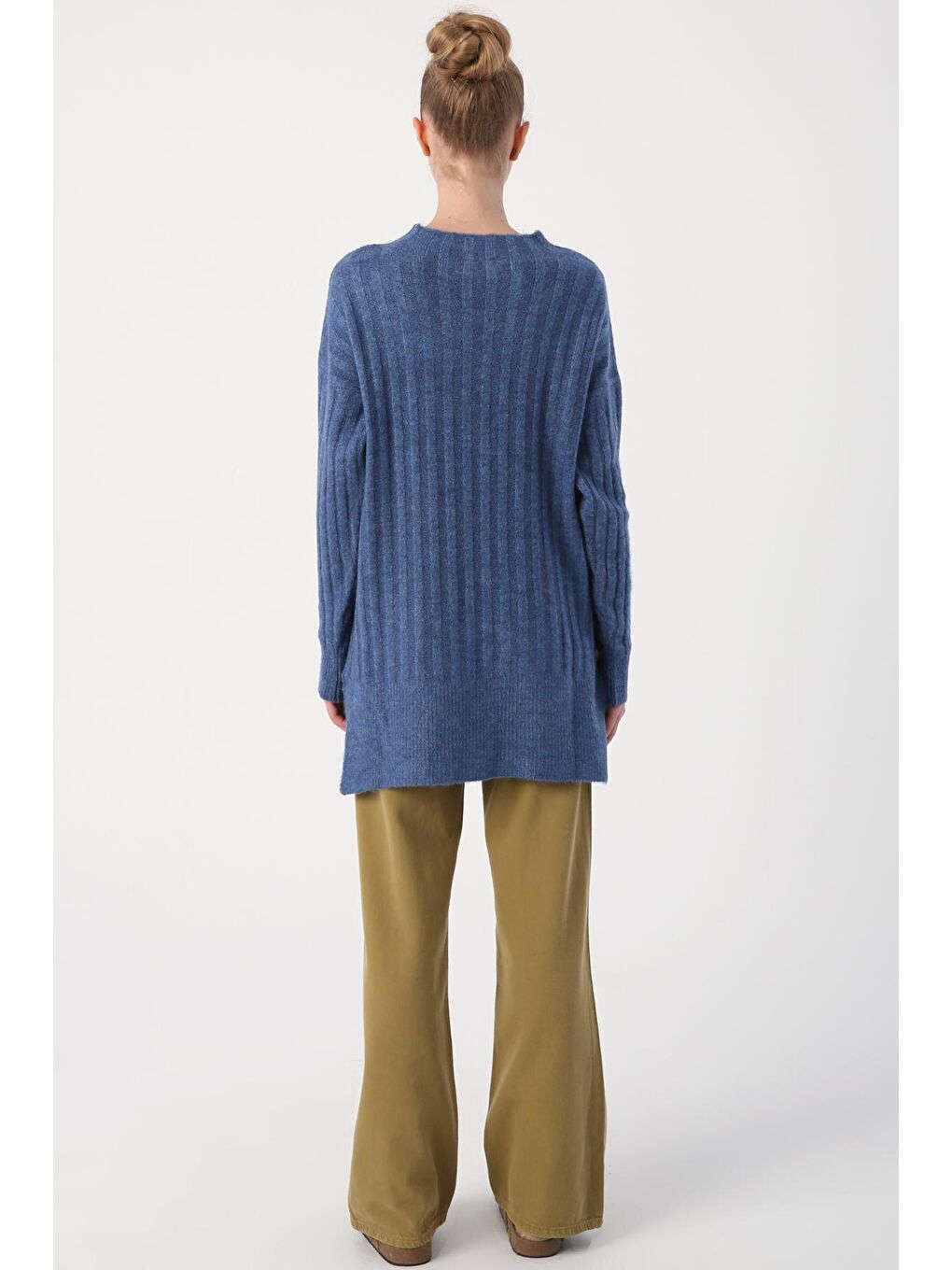 Mavi Fitil Örgülü Triko Tunik-3
