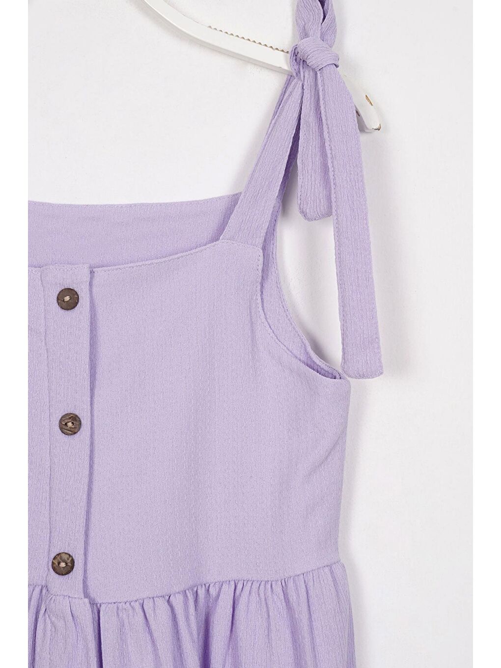 Askılı Ön Düğmeli Lila Renk Kız Çocuk Elbise-1
