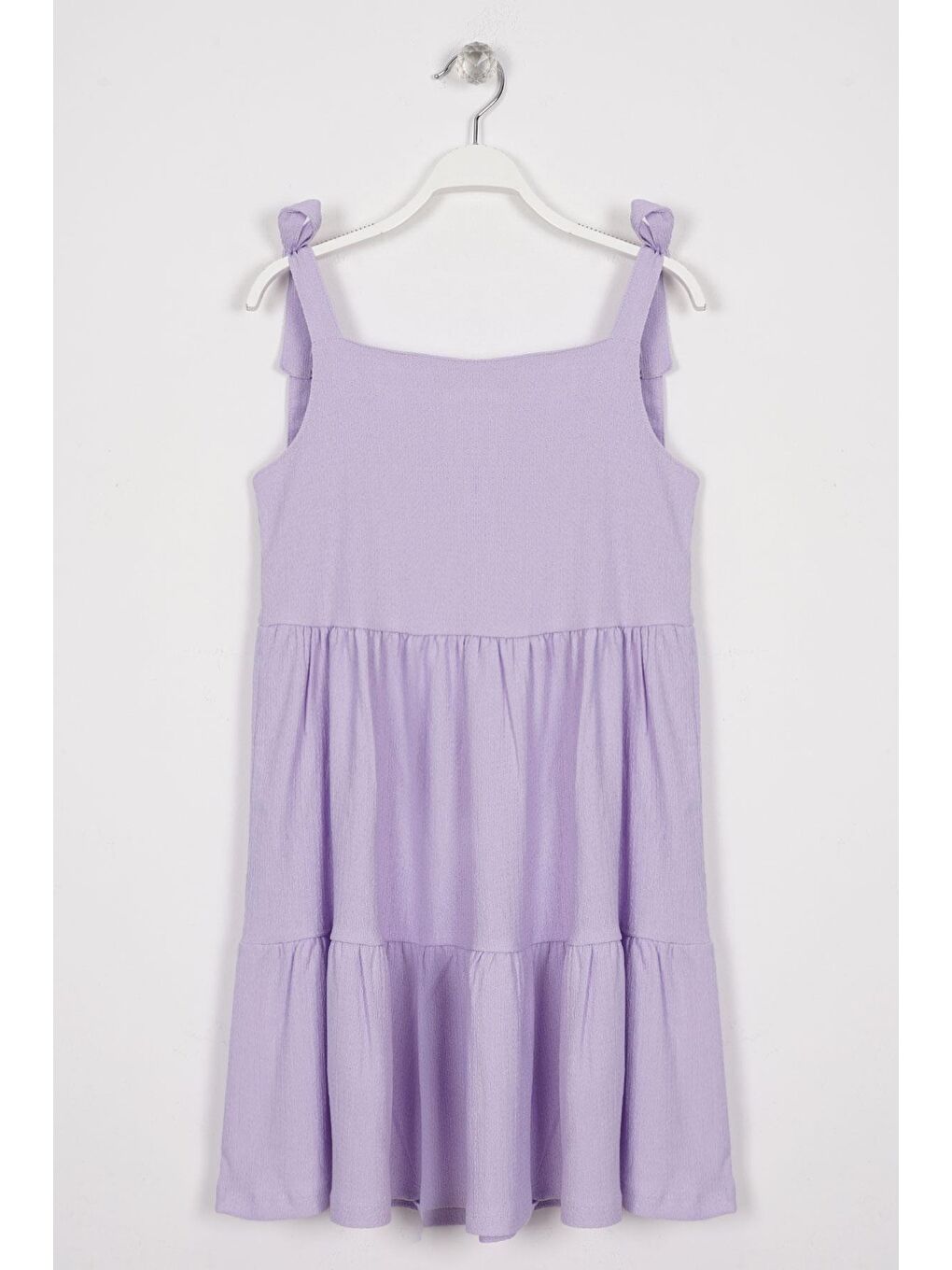 Askılı Ön Düğmeli Lila Renk Kız Çocuk Elbise-2