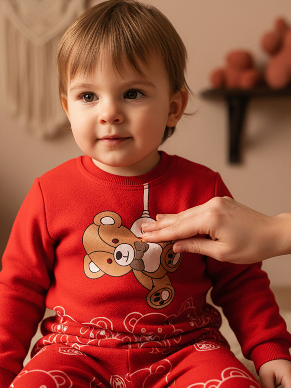 Kahverengi %100 Pamuklu Kiremit Ayıcıklı Çocuk Pijama Takımı 1-6 Yaş-4