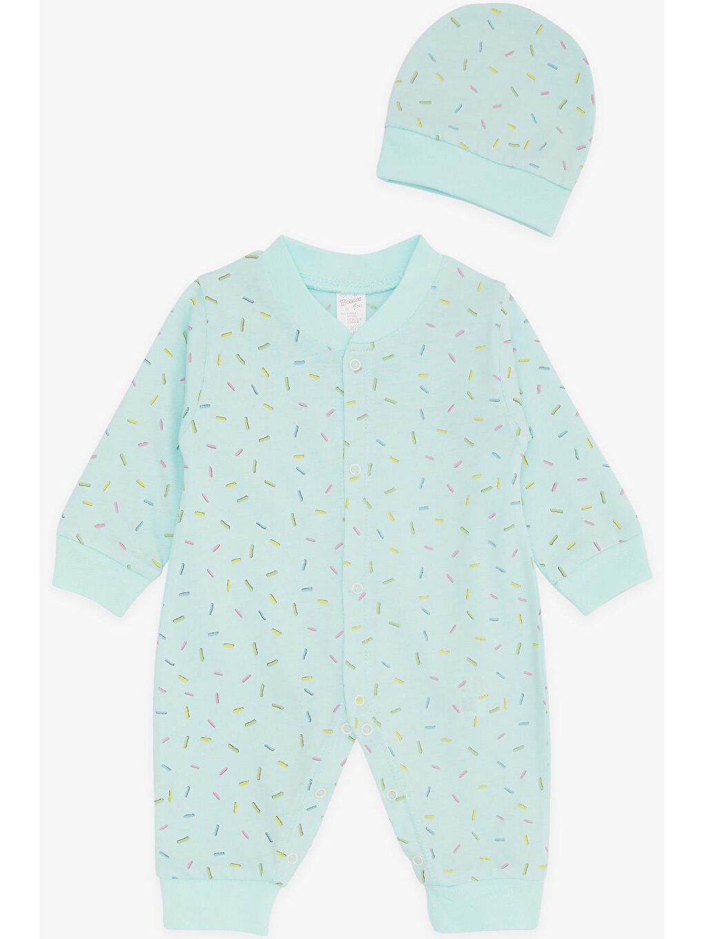 Turkuaz Kız Bebek Tulum Renkli Desenli Su Yeşili (0-6 Ay)