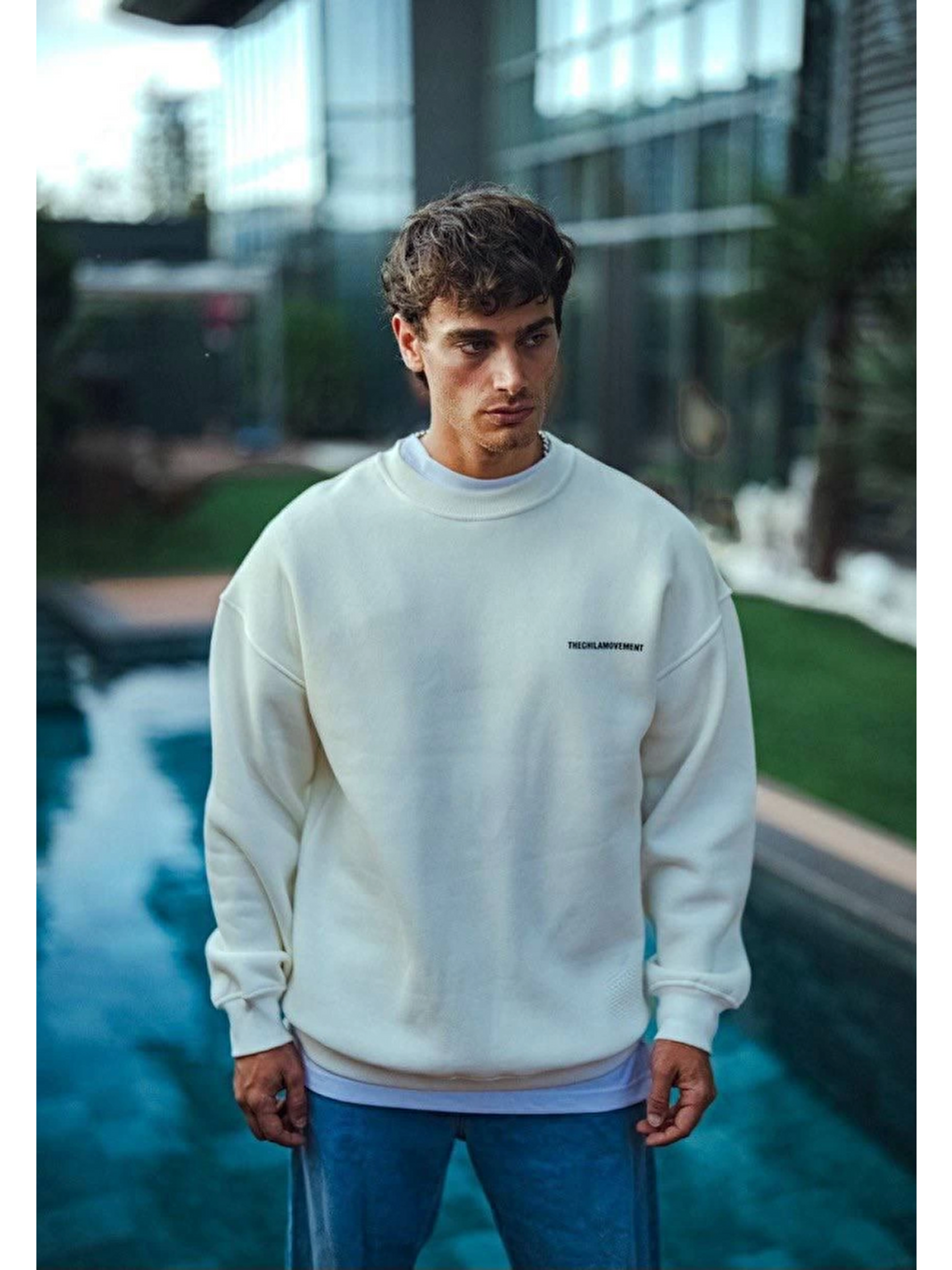 Kışlık Bisiklet Yaka Oversize Baskılı Sweatshirt - Beyaz-2