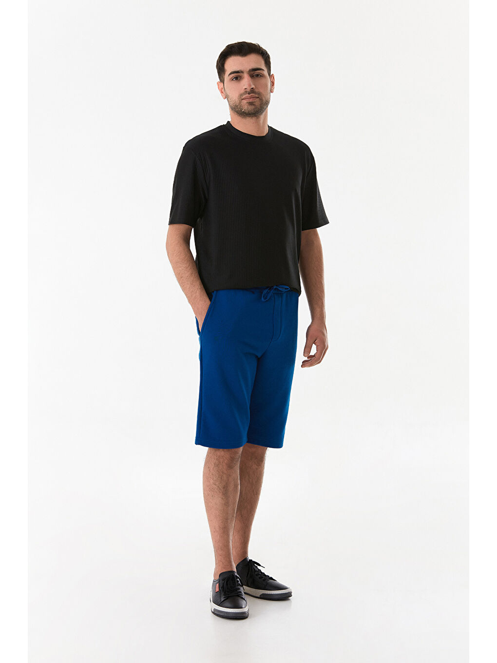 Mavi Beli Bağlamalı Cepli Şort