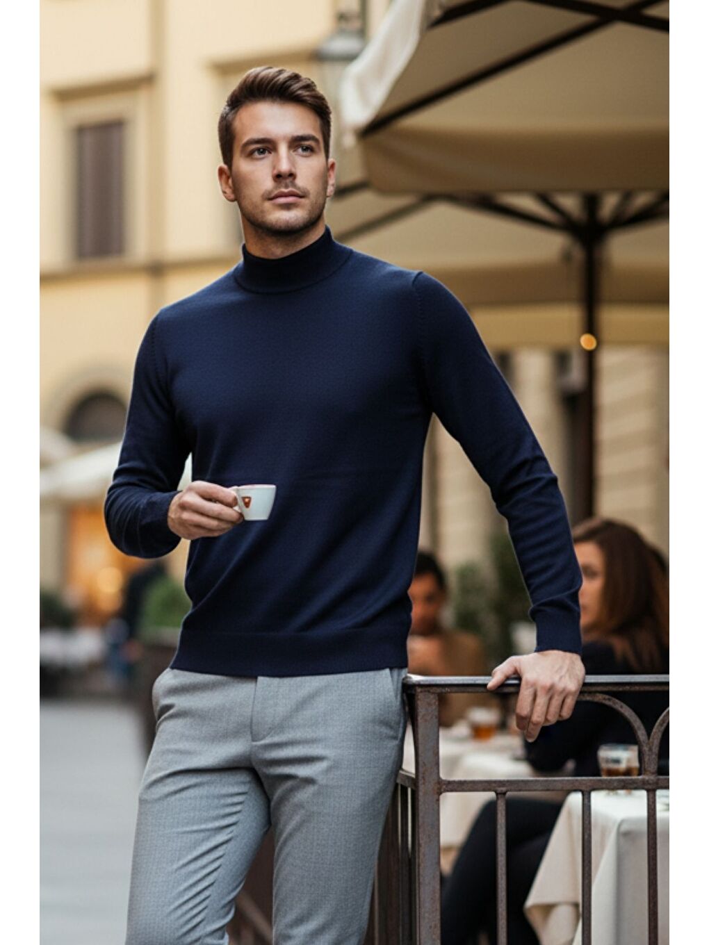 Lacivert Lier Yarım Boğazlı Regular Fit Erkek Kazak Düz Triko