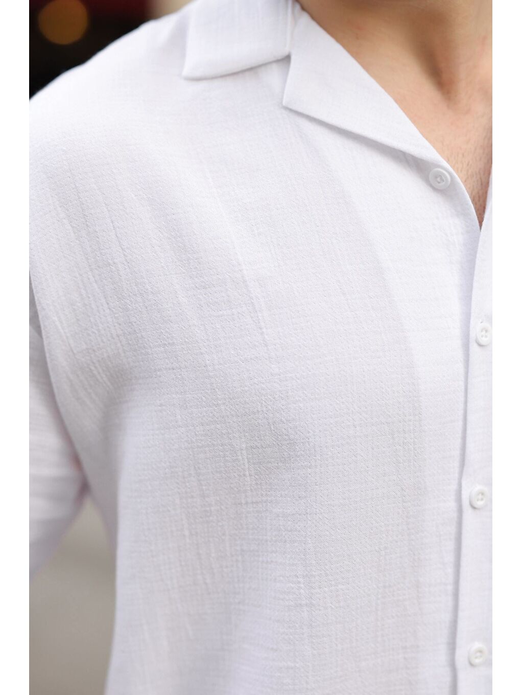 Beyaz %100 Pamuklu Erkek Şort Gömlek Takım E7360-3