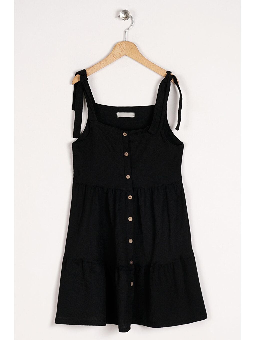 Askılı Ön Düğmeli Siyah Renk Kız Çocuk Elbise