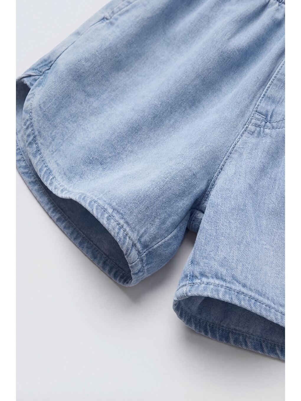 Erkek Çocuk Oversize Denim Mavi Gömlek Şort Takım - Yazlık İkili Takım-4