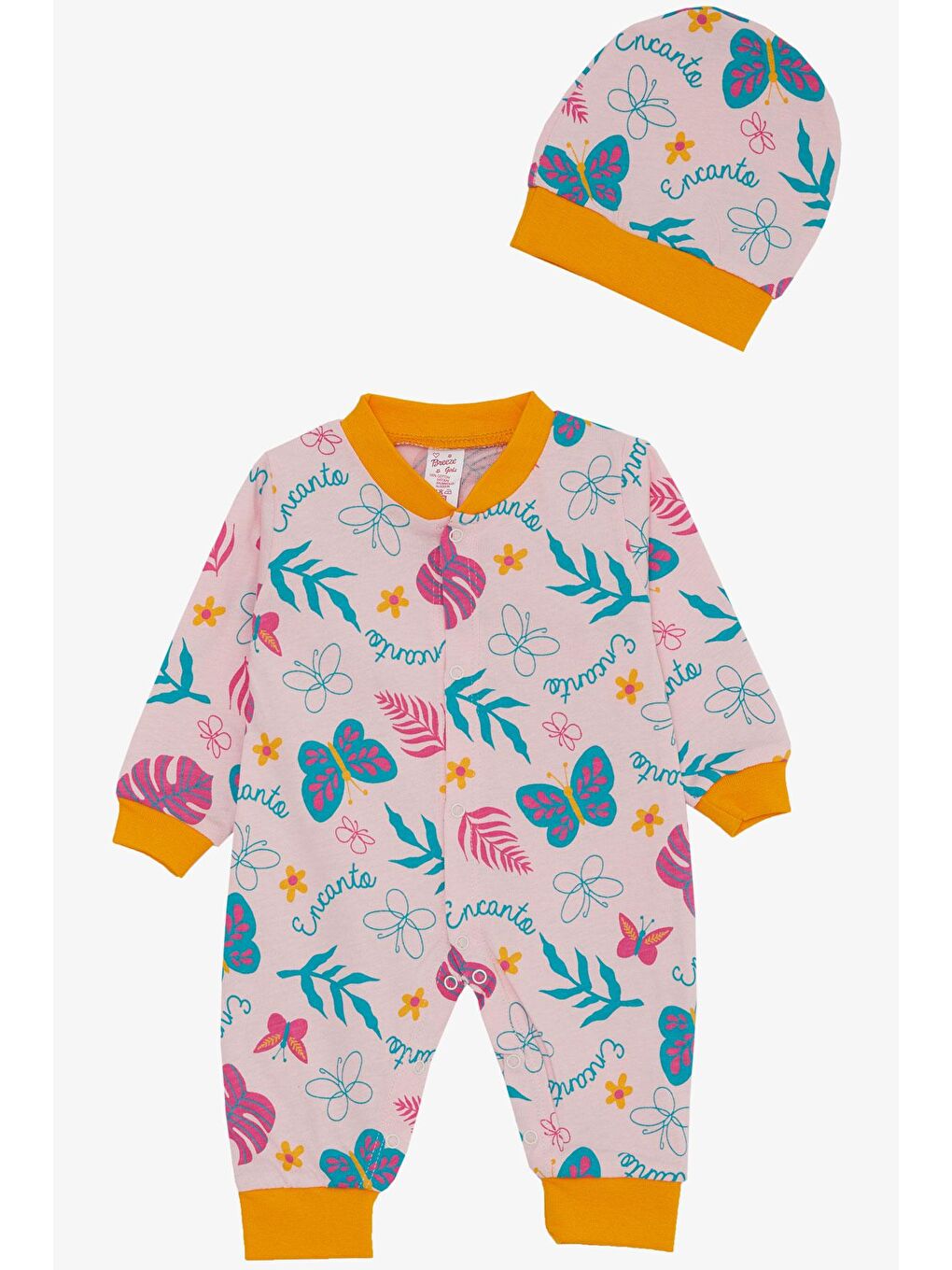 Kız Bebek Tulum Renkli Çiçek & Kelebek Desenli Pembe (0-6 Ay)