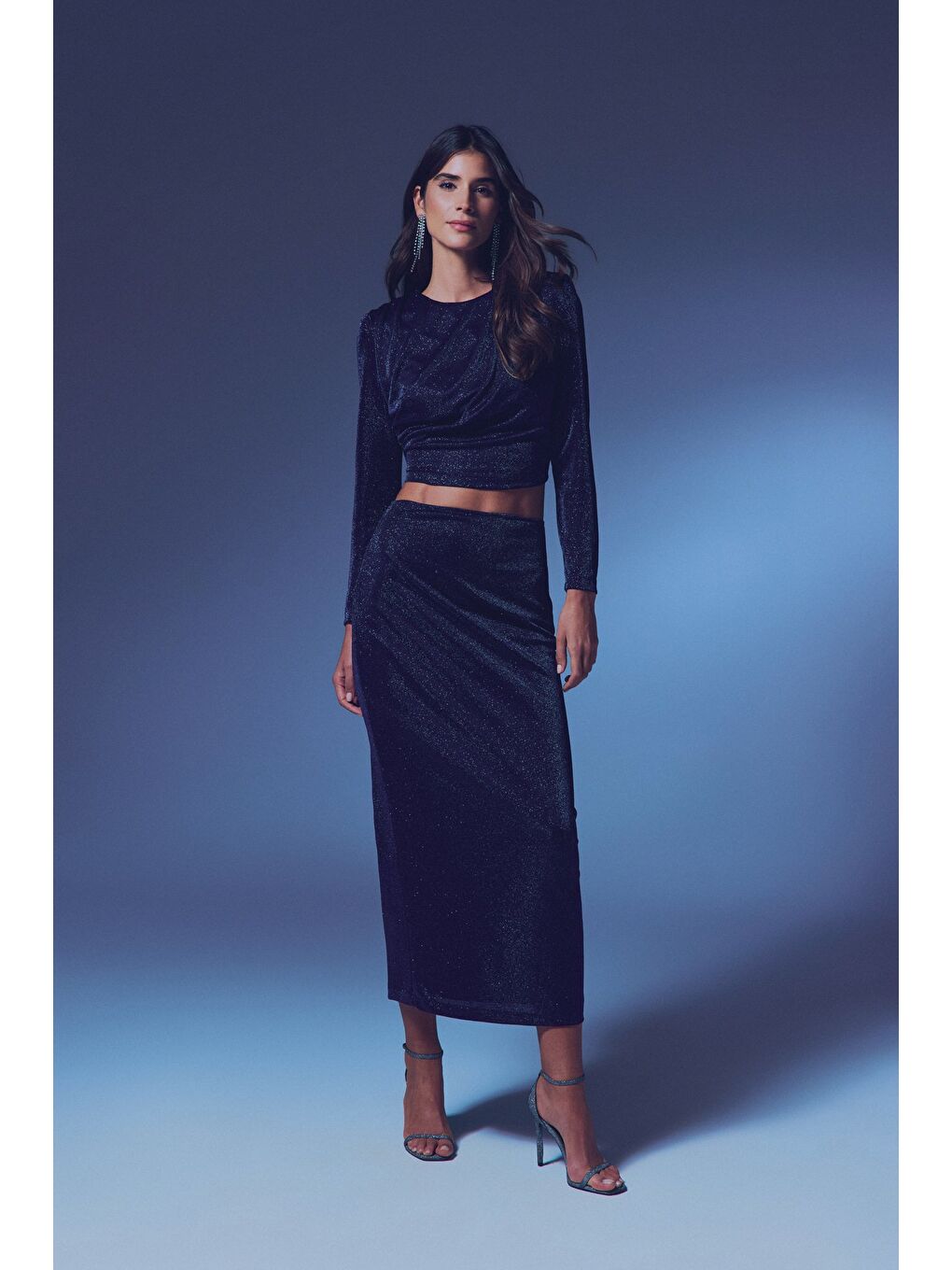 Simli Midi Etek - Lacivert