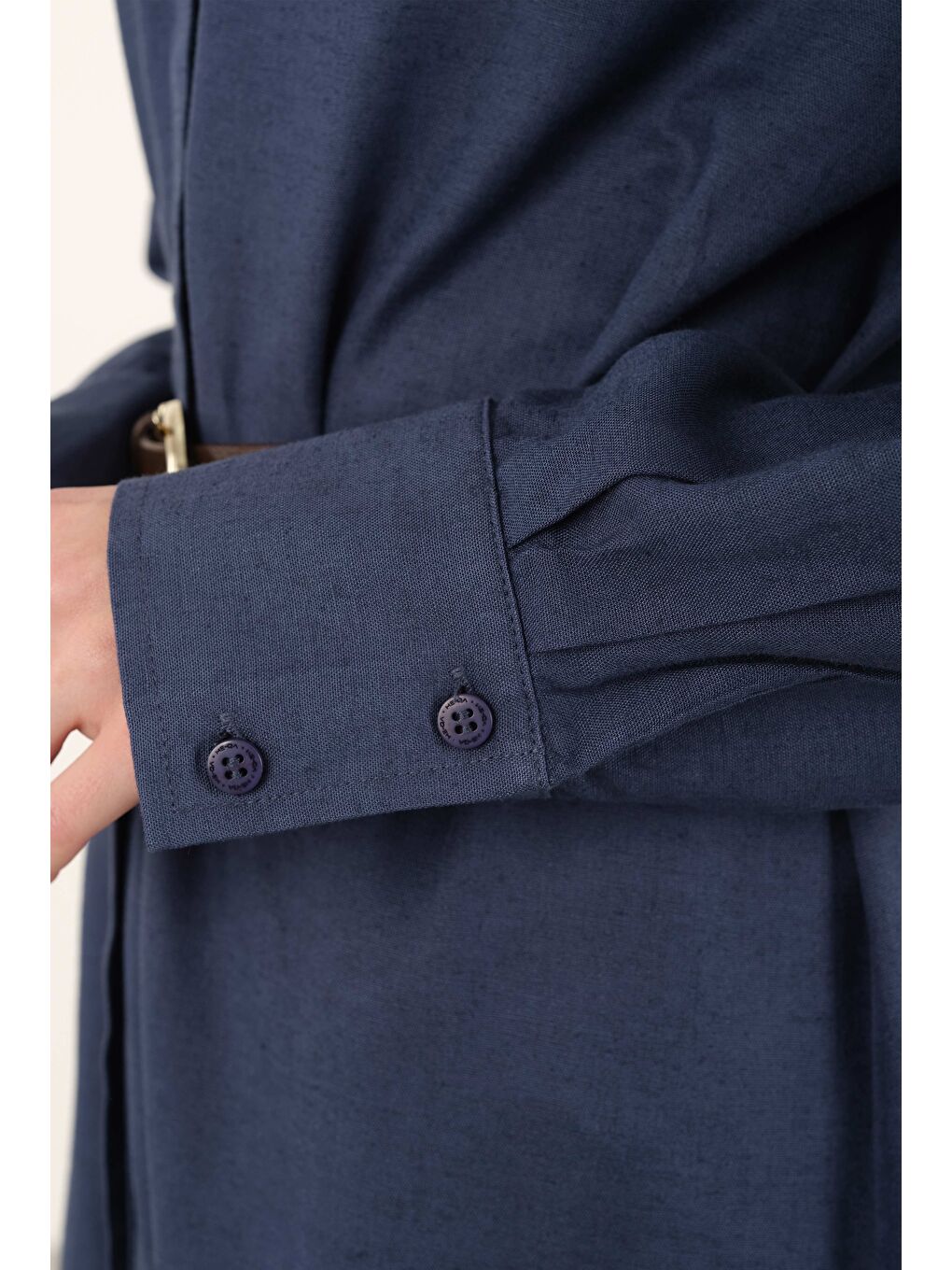 Uzun Keten Gömlek Jean Mavi-4