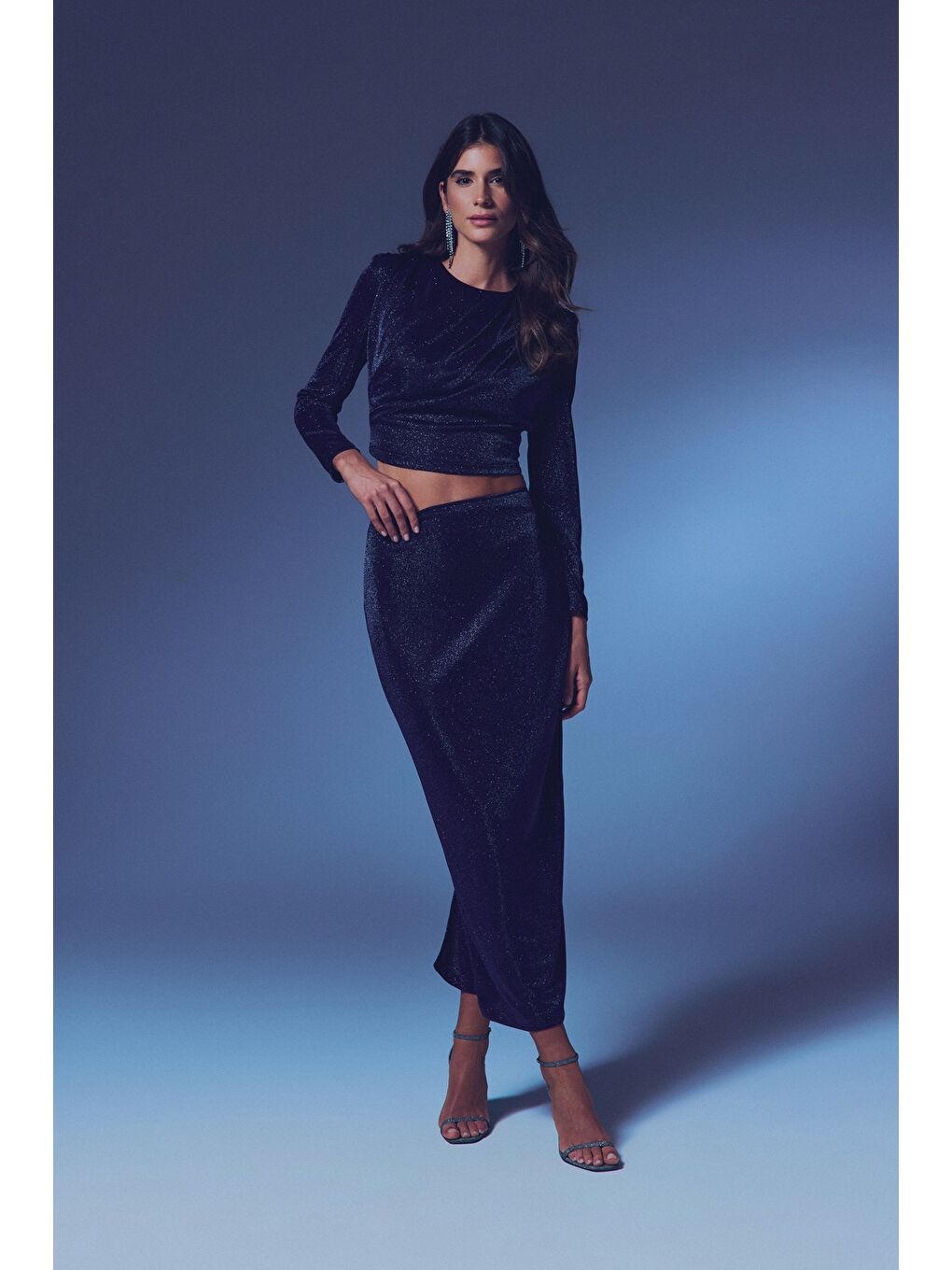 Simli Midi Etek - Lacivert-1