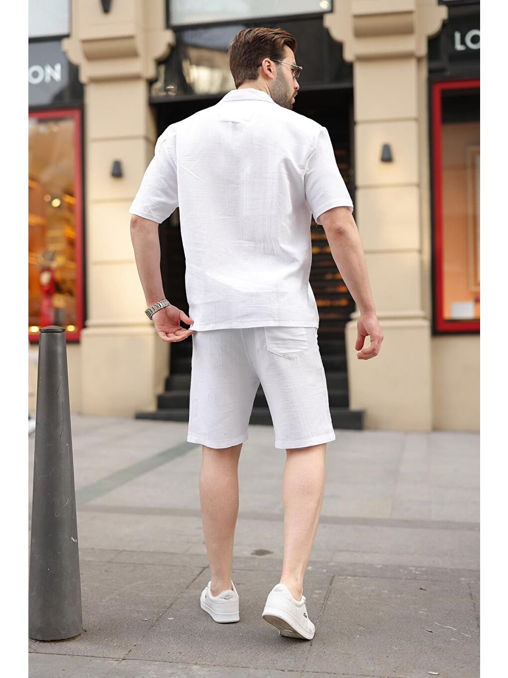 Beyaz %100 Pamuklu Erkek Şort Gömlek Takım E7360-4