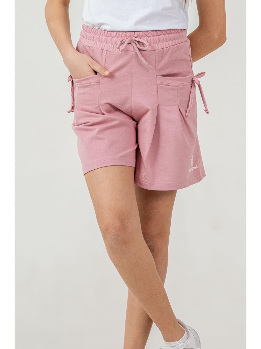 Pembe Life İs Good Baskılı Cepler Fiyonklu Kız Çocuk Şort-2