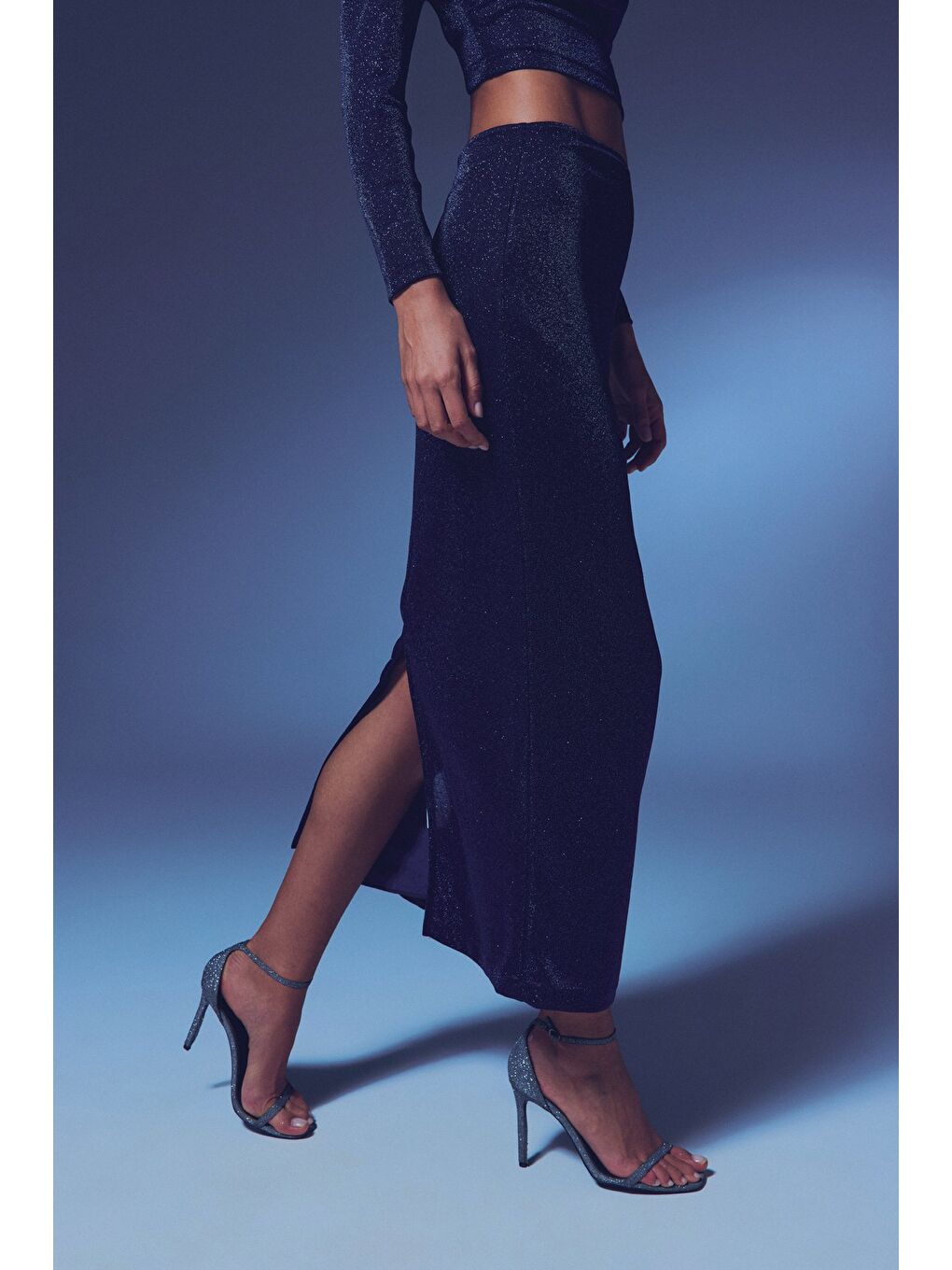 Simli Midi Etek - Lacivert-3