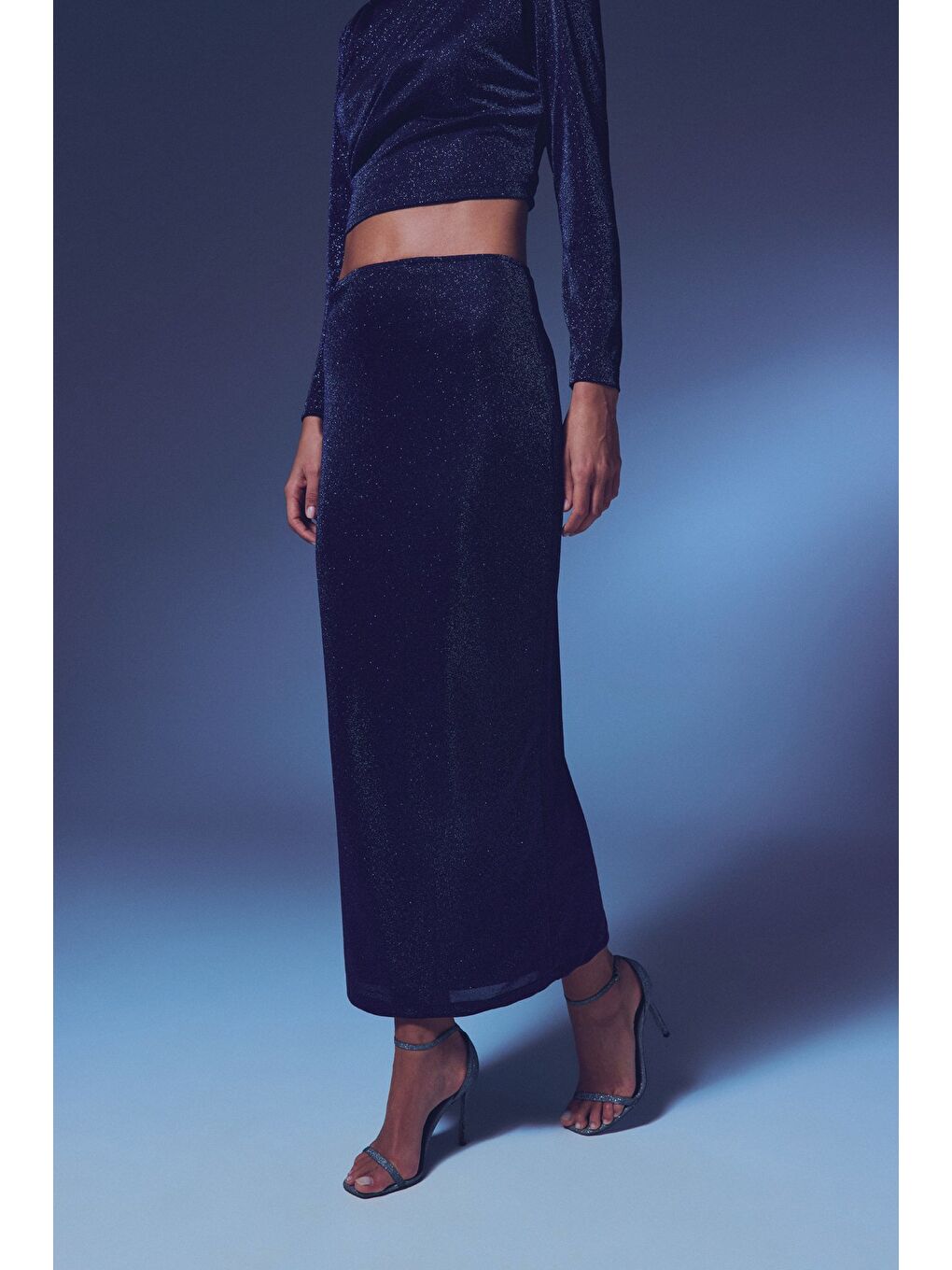 Simli Midi Etek - Lacivert-4