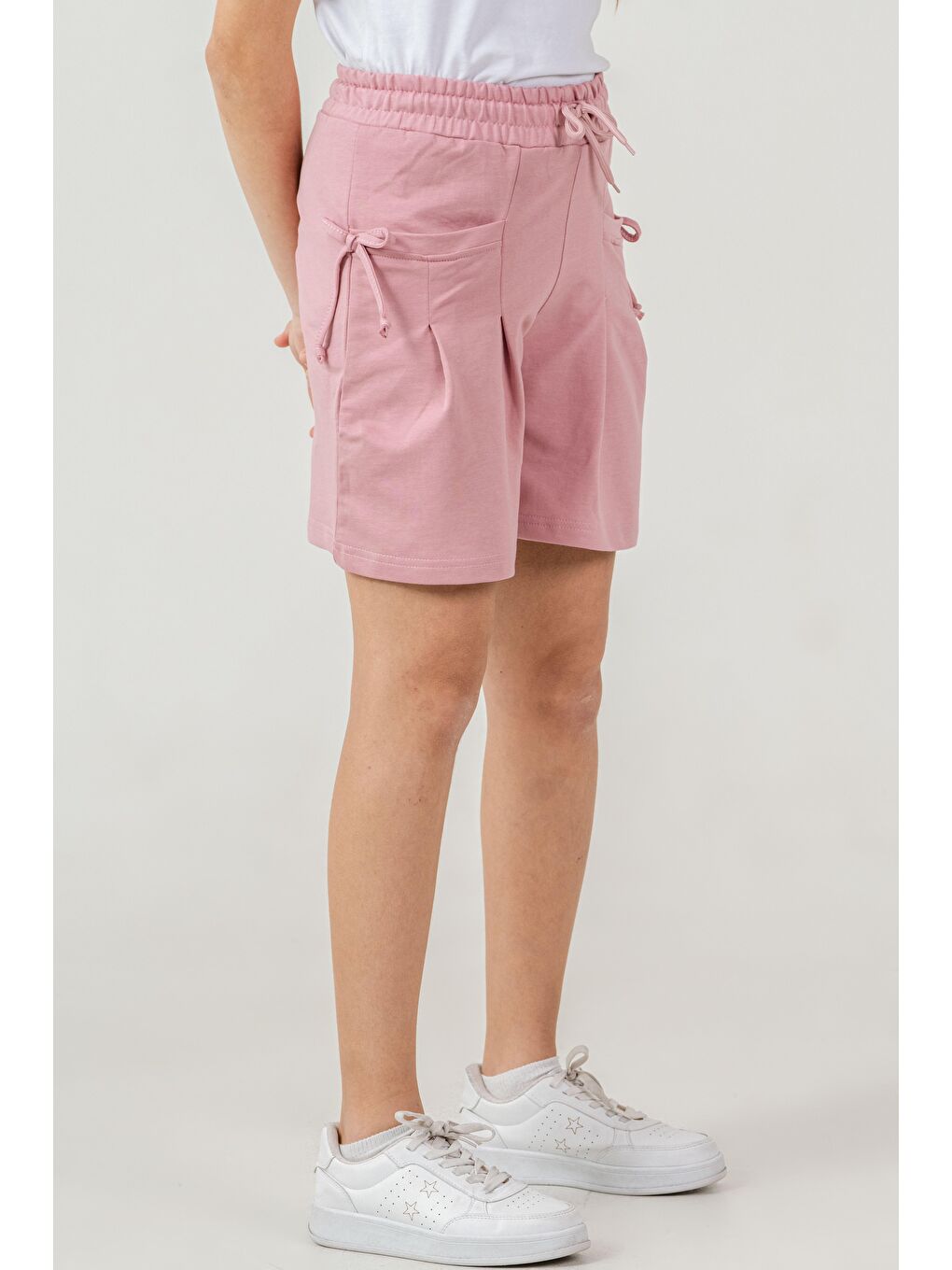 Pembe Life İs Good Baskılı Cepler Fiyonklu Kız Çocuk Şort-3
