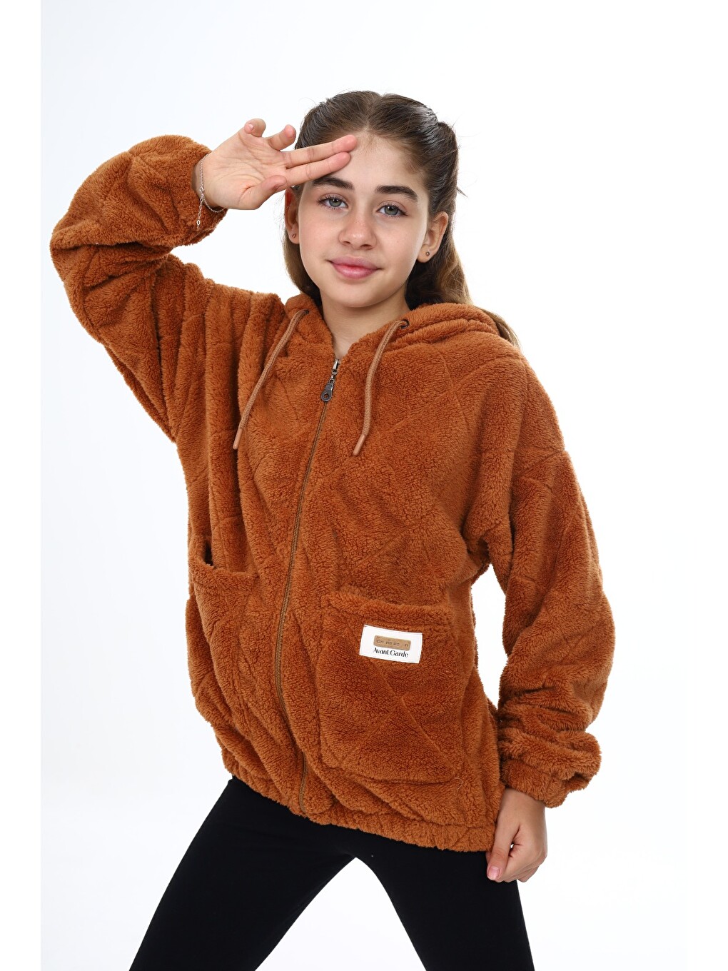 Kahverengi Kız Çocuk Pelüş Hırka-2