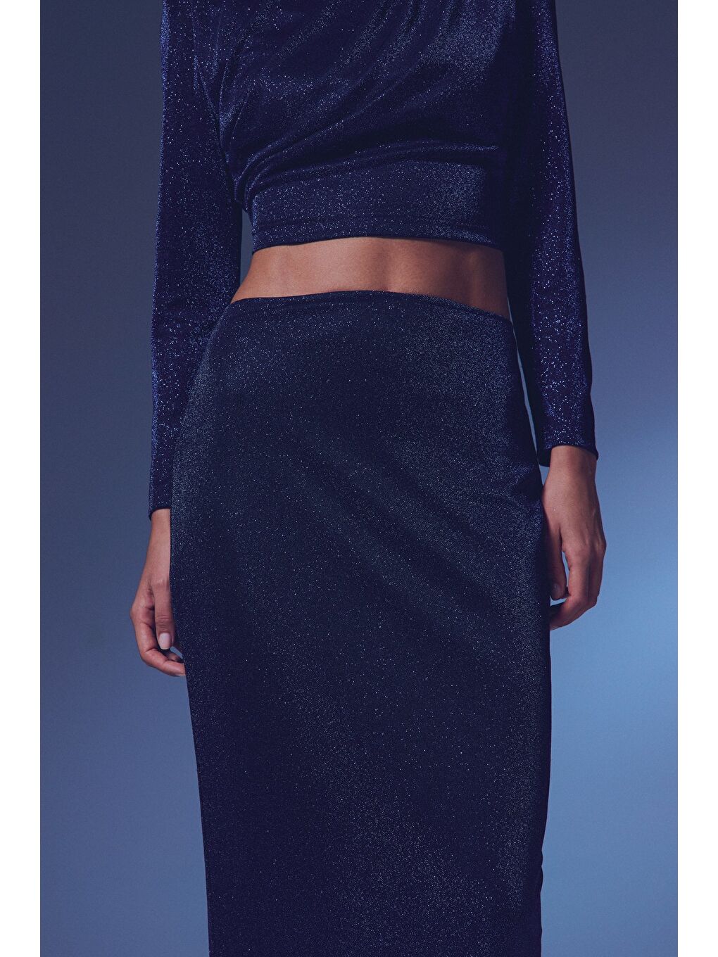 Simli Midi Etek - Lacivert-5