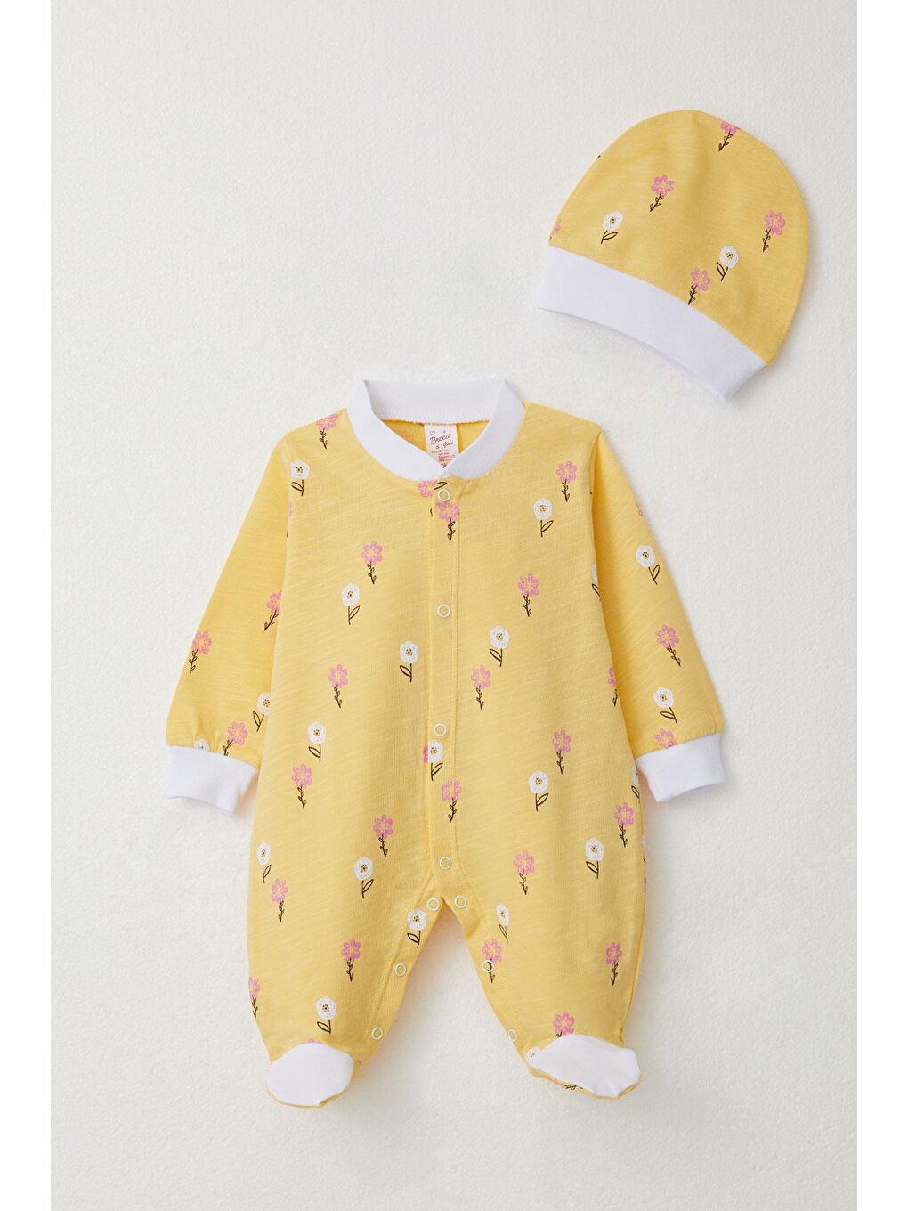 Kız Bebek Patikli Tulum Renkli Çiçek Desenli Sarı (0-6 Ay)