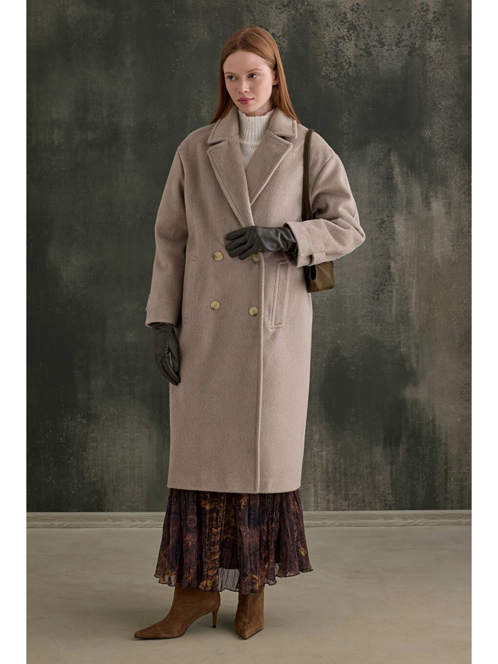 Bej Kruvaze Uzun Kaban Açık Vizon-1